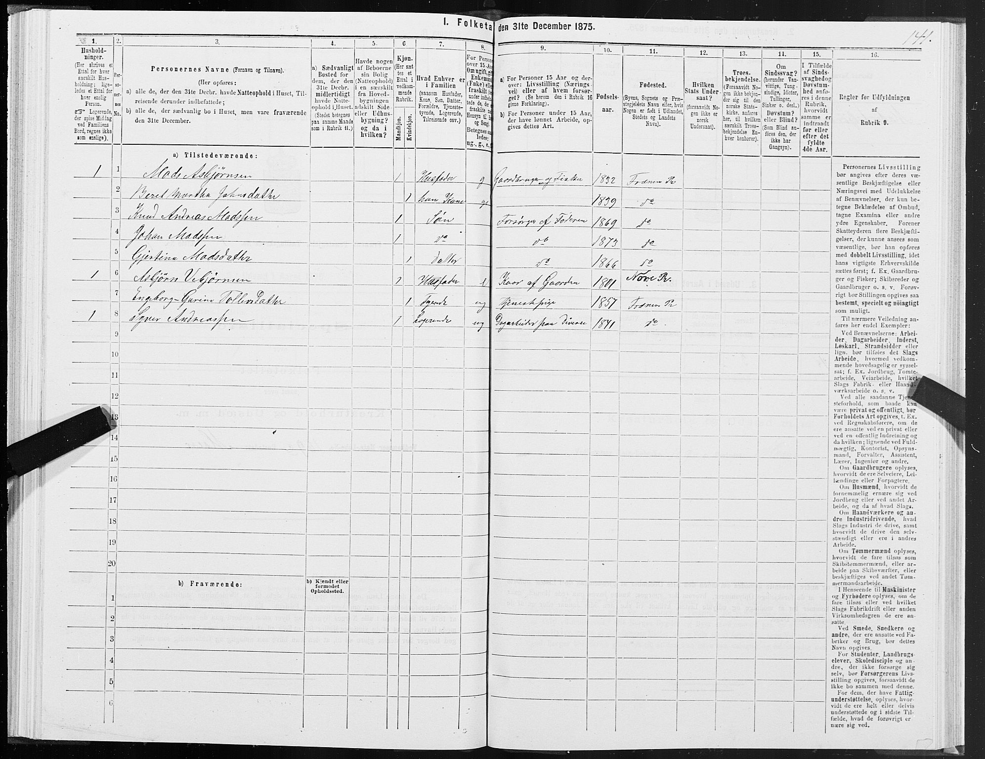 SAT, 1875 census for 1548P Fræna, 1875, p. 2141