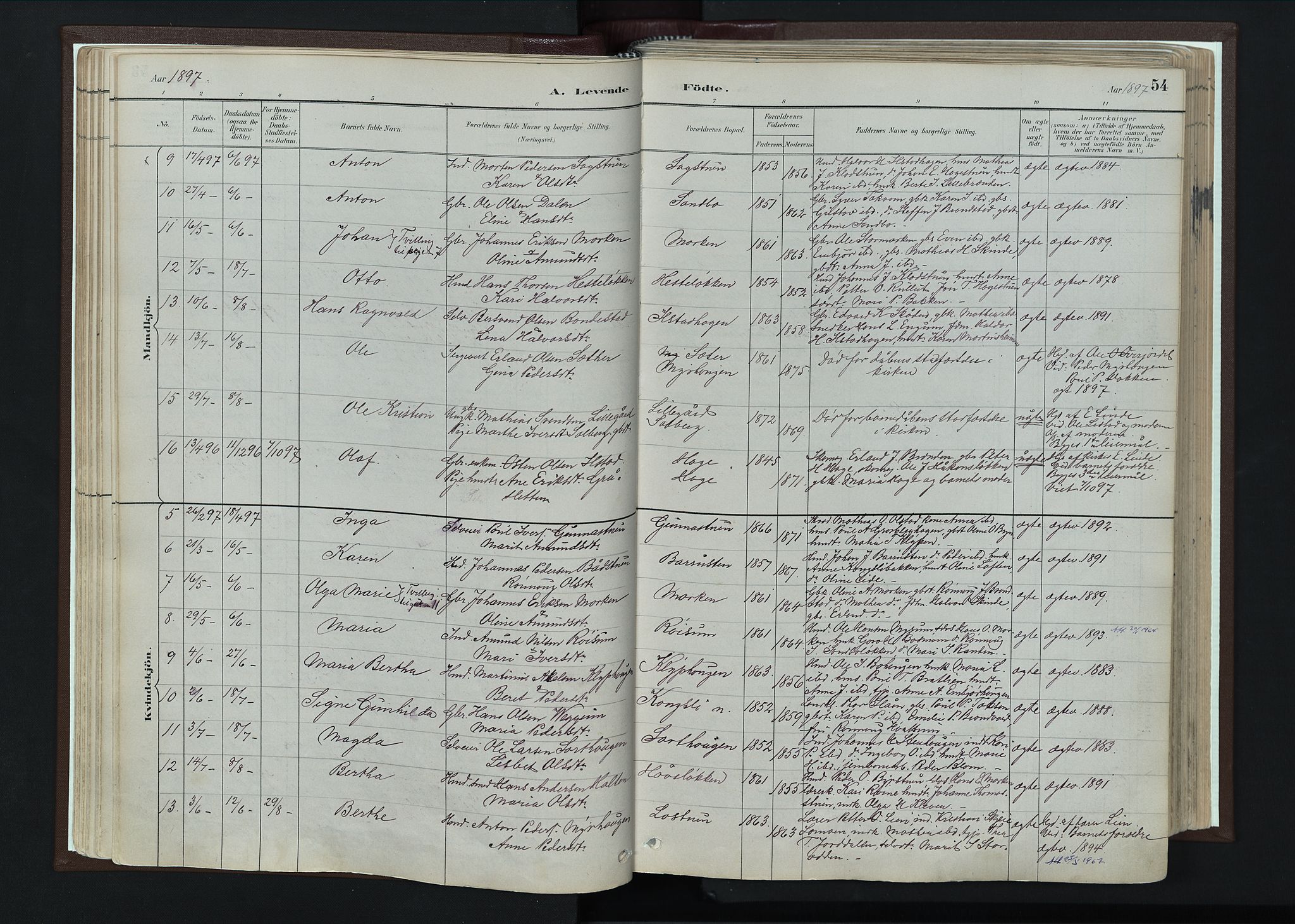 Nord-Fron prestekontor, SAH/PREST-080/H/Ha/Haa/L0004: Parish register (official) no. 4, 1884-1914, p. 54