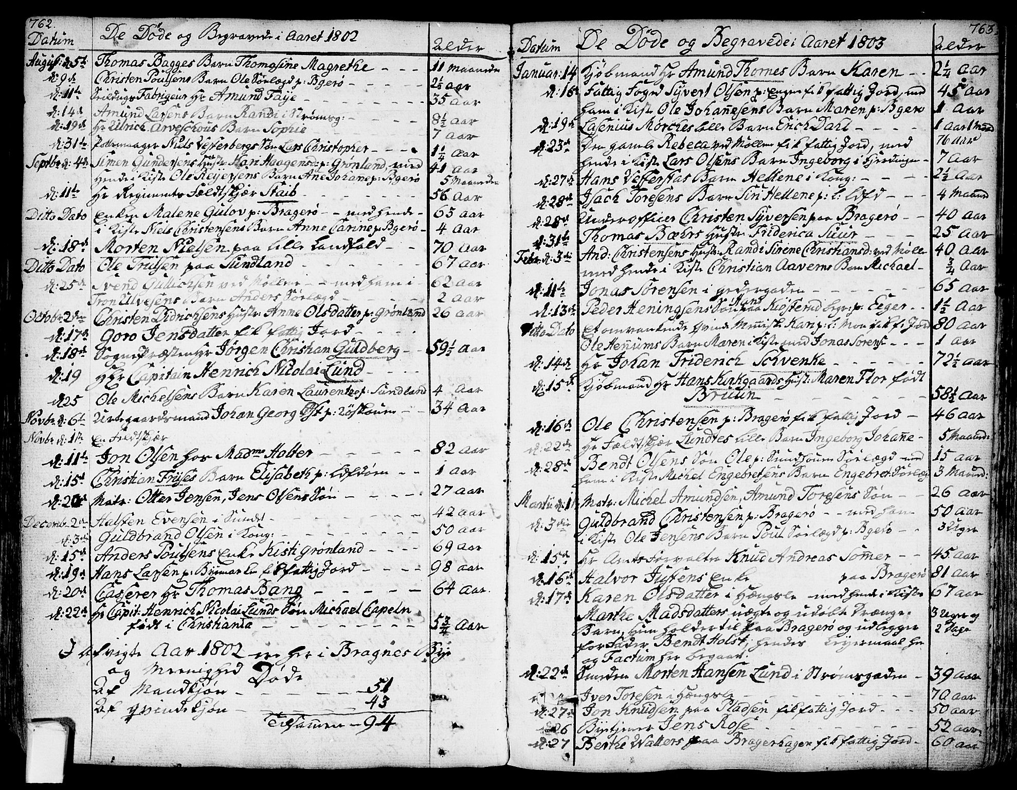 Bragernes kirkebøker, AV/SAKO-A-6/F/Fa/L0006a: Parish register (official) no. I 6, 1782-1814, p. 762-763