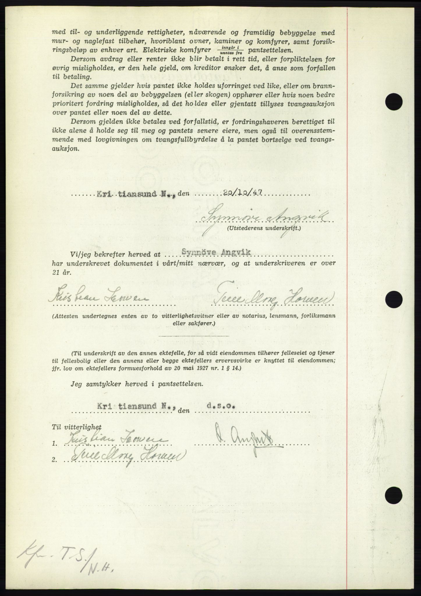 Nordmøre sorenskriveri, AV/SAT-A-4132/1/2/2Ca: Mortgage book no. B97, 1947-1948, Diary no: : 2415/1947