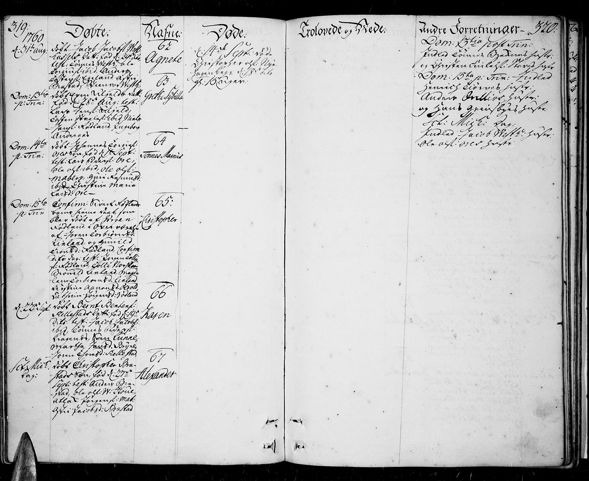 Lista sokneprestkontor, AV/SAK-1111-0027/F/Fa/L0003: Parish register (official) no. A 3 /1, 1743-1767, p. 319-320