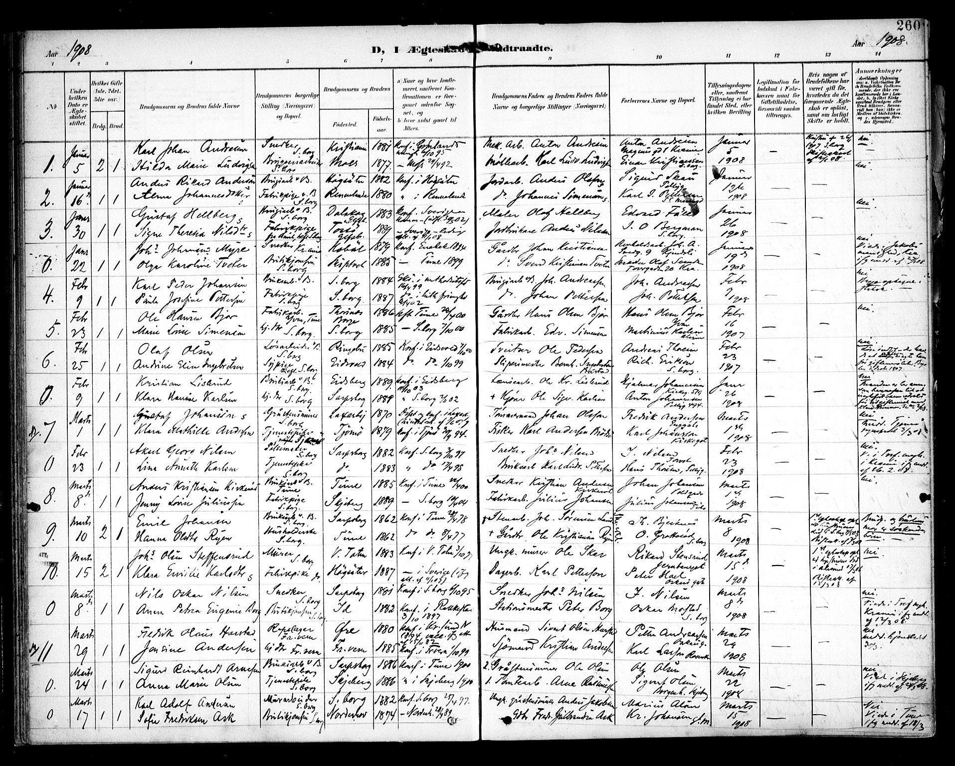 Sarpsborg prestekontor Kirkebøker, AV/SAO-A-2006/F/Fa/L0006: Parish register (official) no. 6, 1900-1909, p. 260