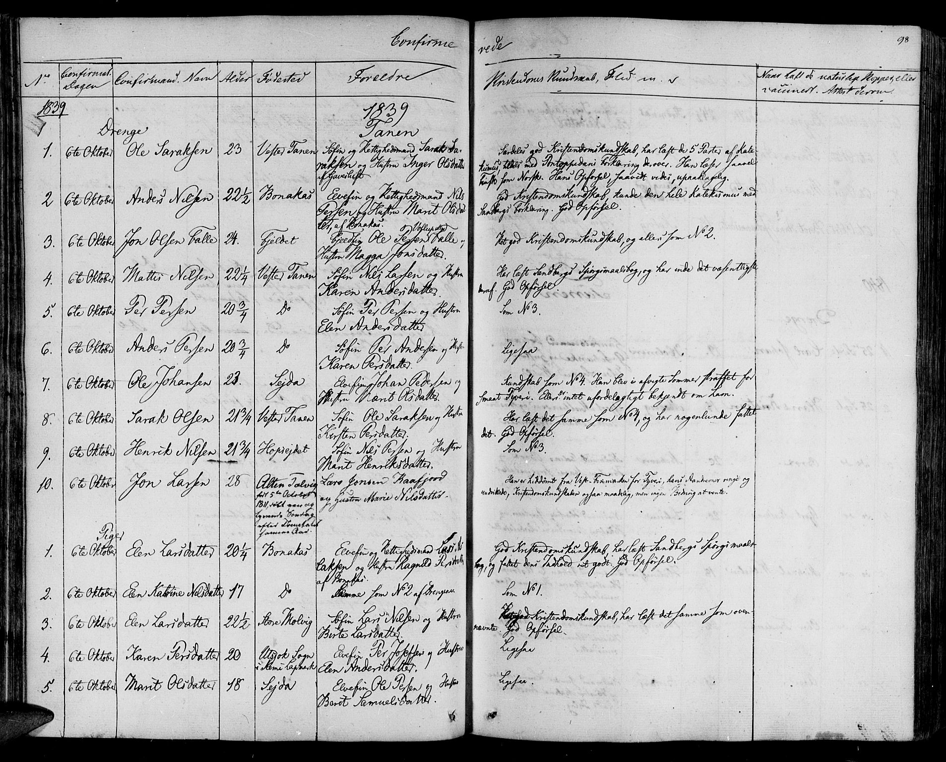 Lebesby sokneprestkontor, SATØ/S-1353/H/Ha/L0003kirke: Parish register (official) no. 3, 1833-1852, p. 98