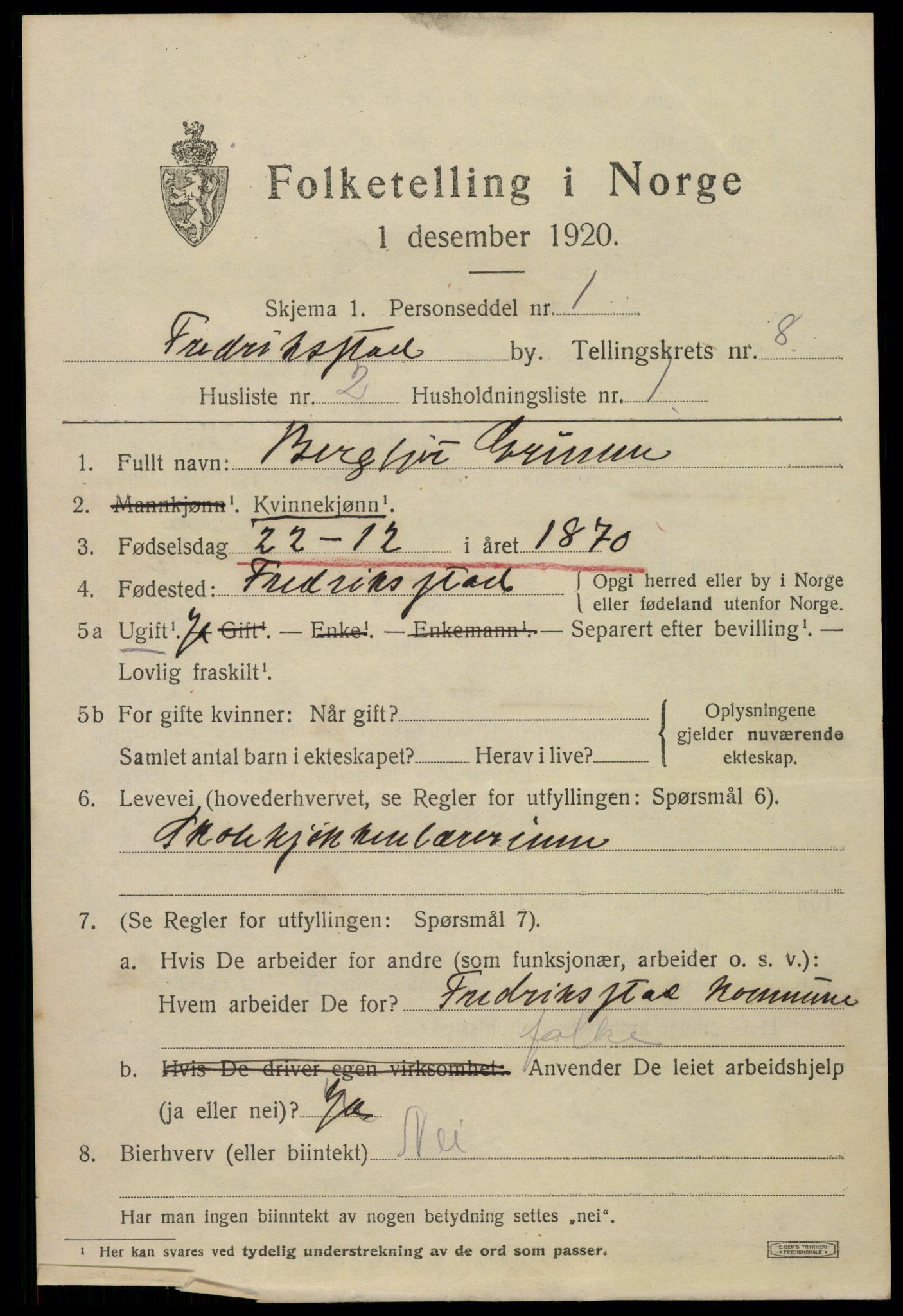 SAO, 1920 census for Fredrikstad, 1920, p. 23539