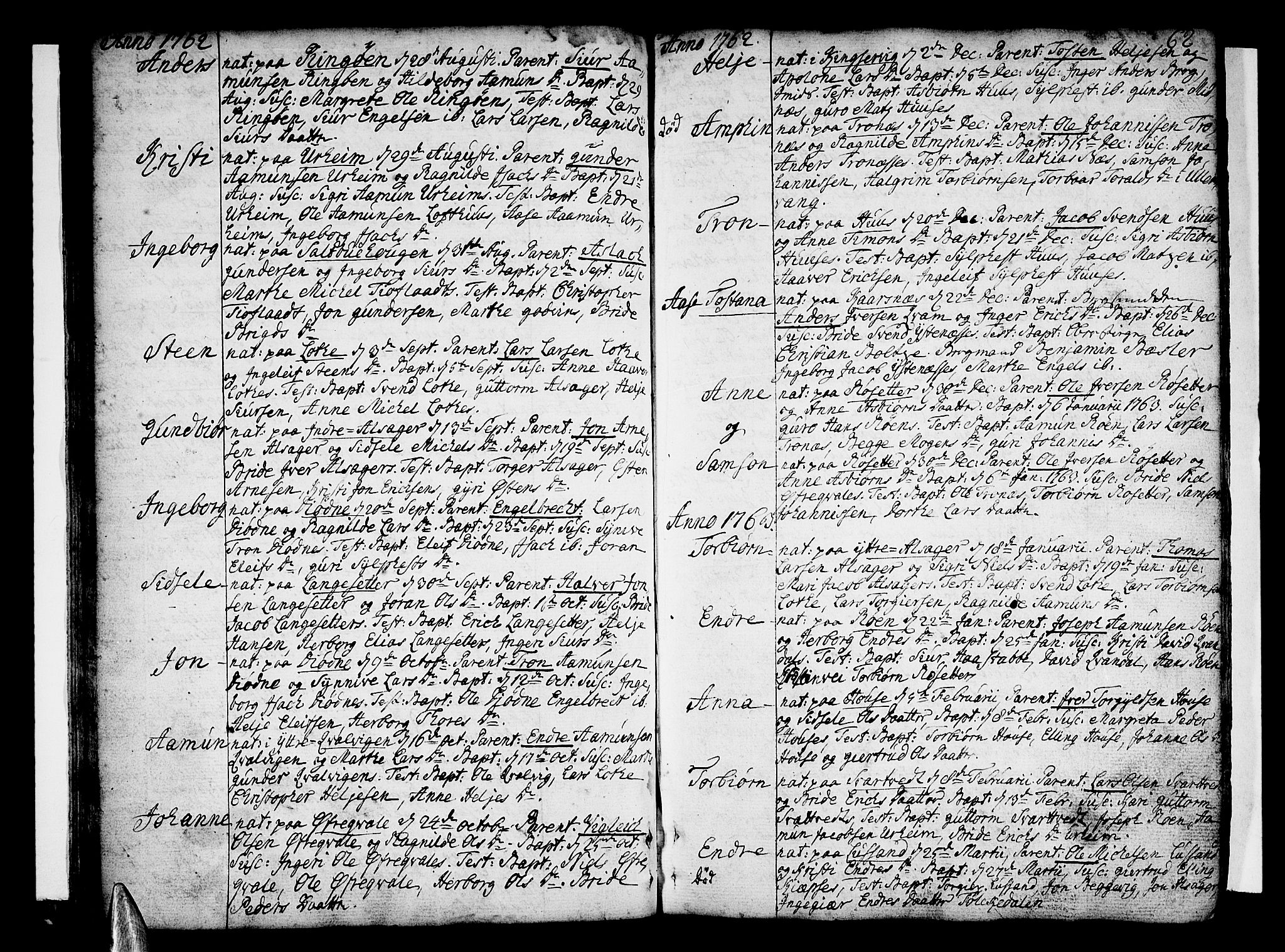 Ullensvang sokneprestembete, SAB/A-78701/H/Haa: Parish register (official) no. A 6 /2, 1758-1788, p. 62
