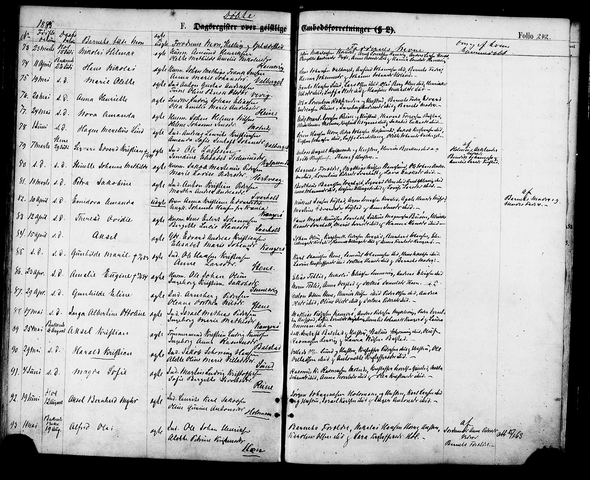 Ministerialprotokoller, klokkerbøker og fødselsregistre - Nordland, AV/SAT-A-1459/881/L1166: Parish register (copy) no. 881C03, 1876-1885, p. 242