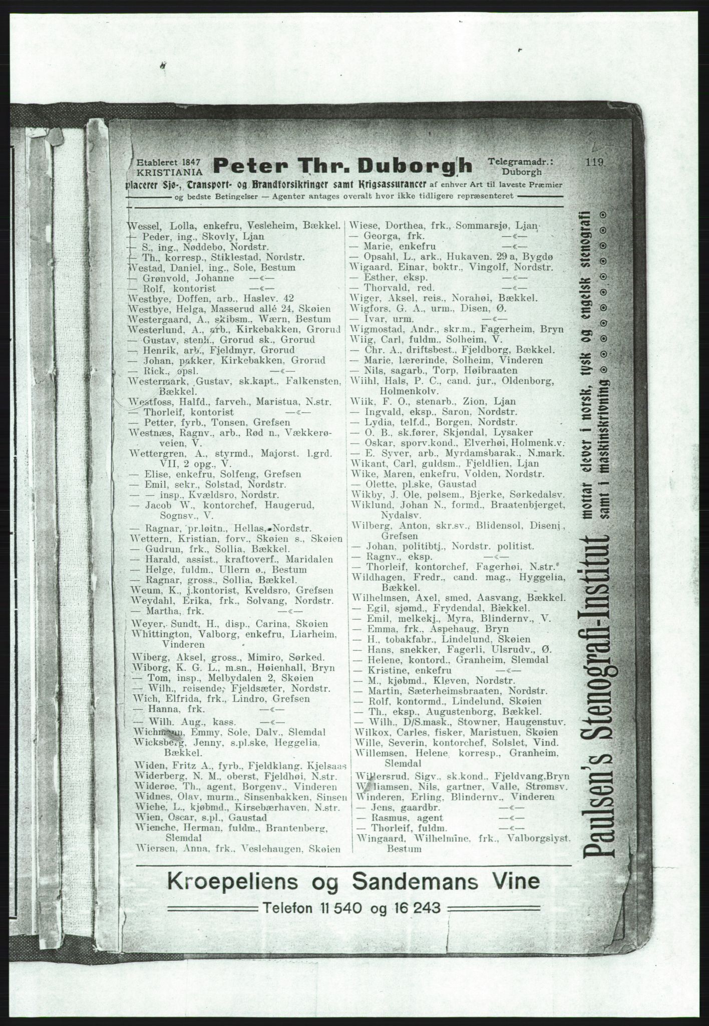 Aker adressebok/adressekalender, PUBL/001/A/001: Akers adressebok, 1916-1917, p. 119