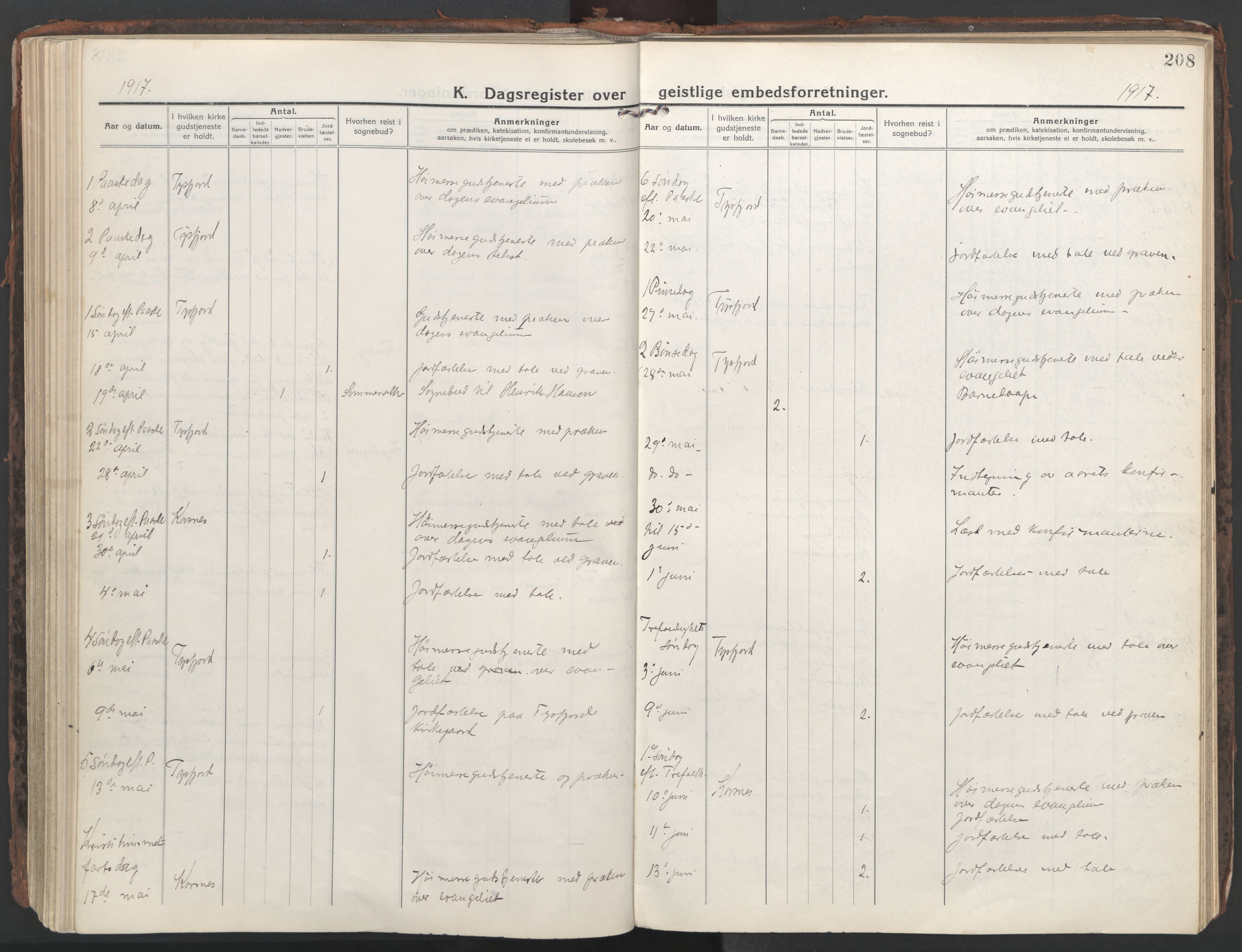 Ministerialprotokoller, klokkerbøker og fødselsregistre - Nordland, AV/SAT-A-1459/861/L0872: Parish register (official) no. 861A07, 1915-1924, p. 208