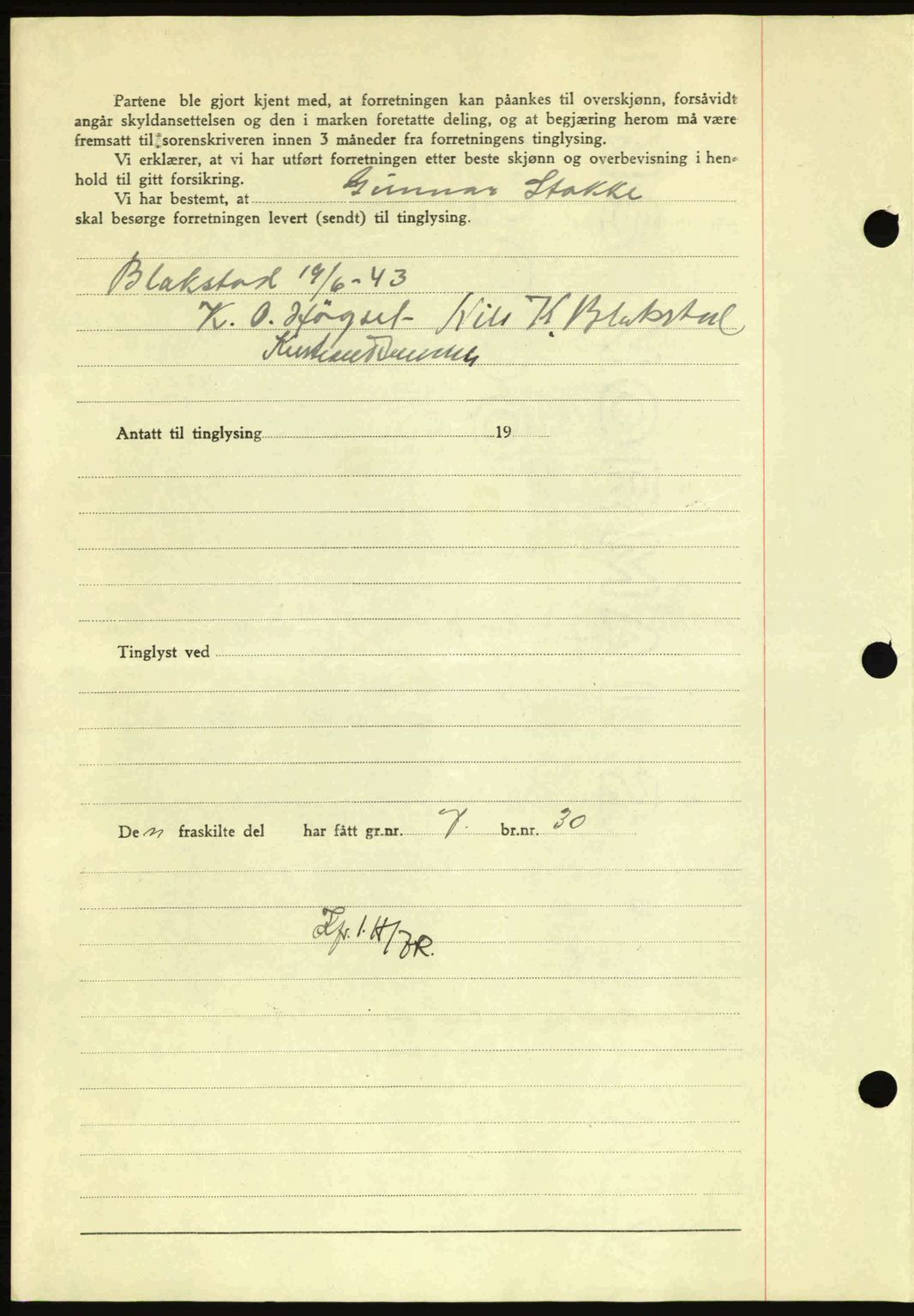 Nordmøre sorenskriveri, AV/SAT-A-4132/1/2/2Ca: Mortgage book no. A95, 1943-1943, Diary no: : 1658/1943