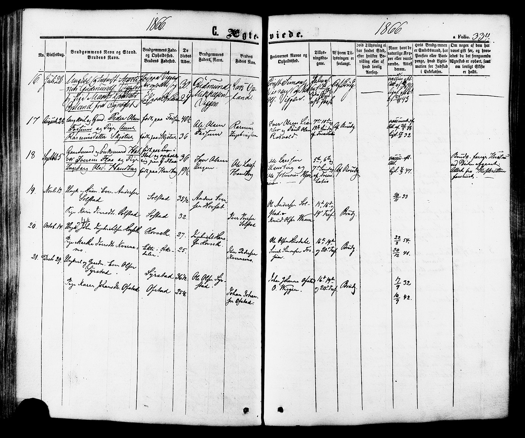 Ministerialprotokoller, klokkerbøker og fødselsregistre - Sør-Trøndelag, SAT/A-1456/665/L0772: Parish register (official) no. 665A07, 1856-1878, p. 334
