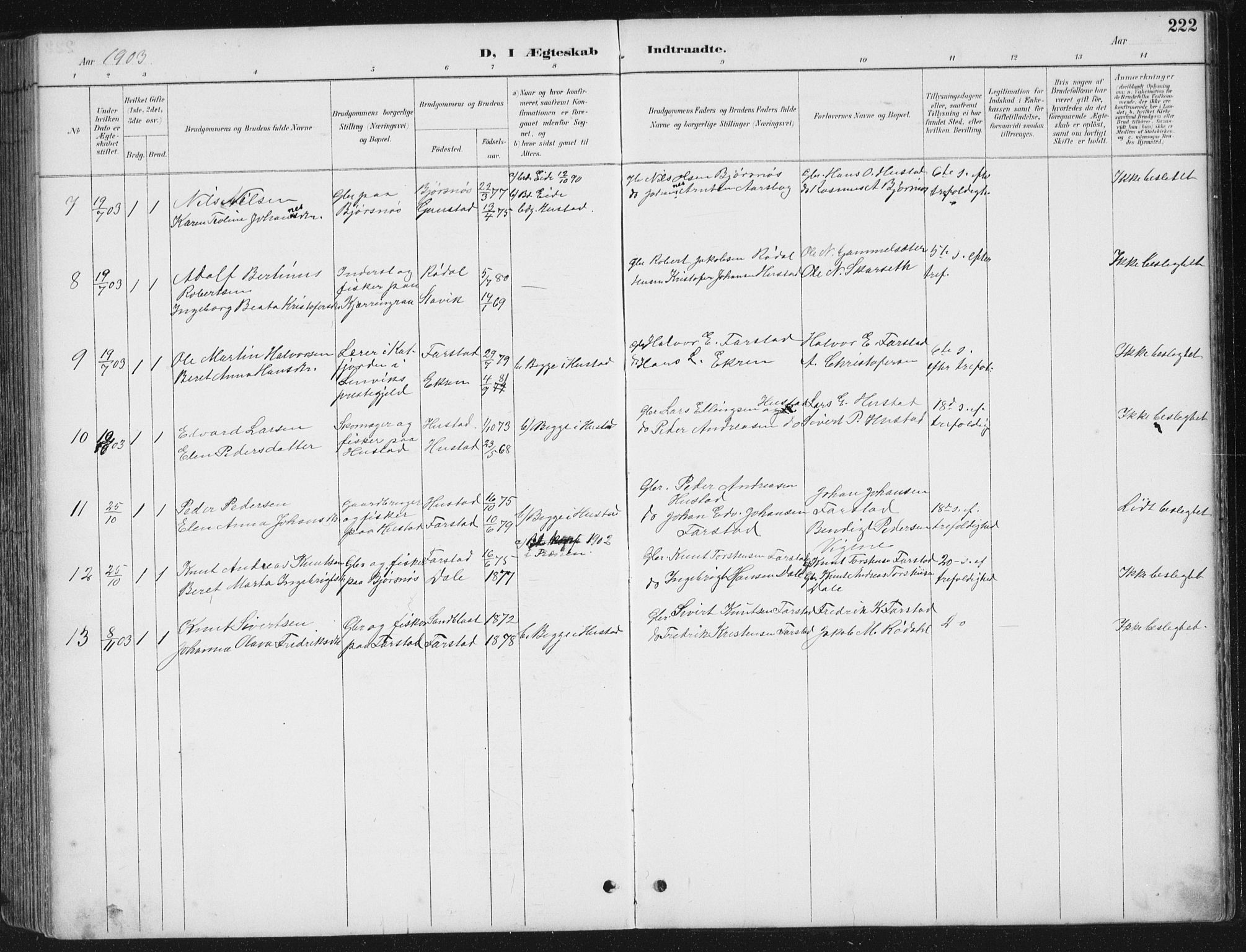 Ministerialprotokoller, klokkerbøker og fødselsregistre - Møre og Romsdal, SAT/A-1454/567/L0783: Parish register (copy) no. 567C03, 1887-1903, p. 222