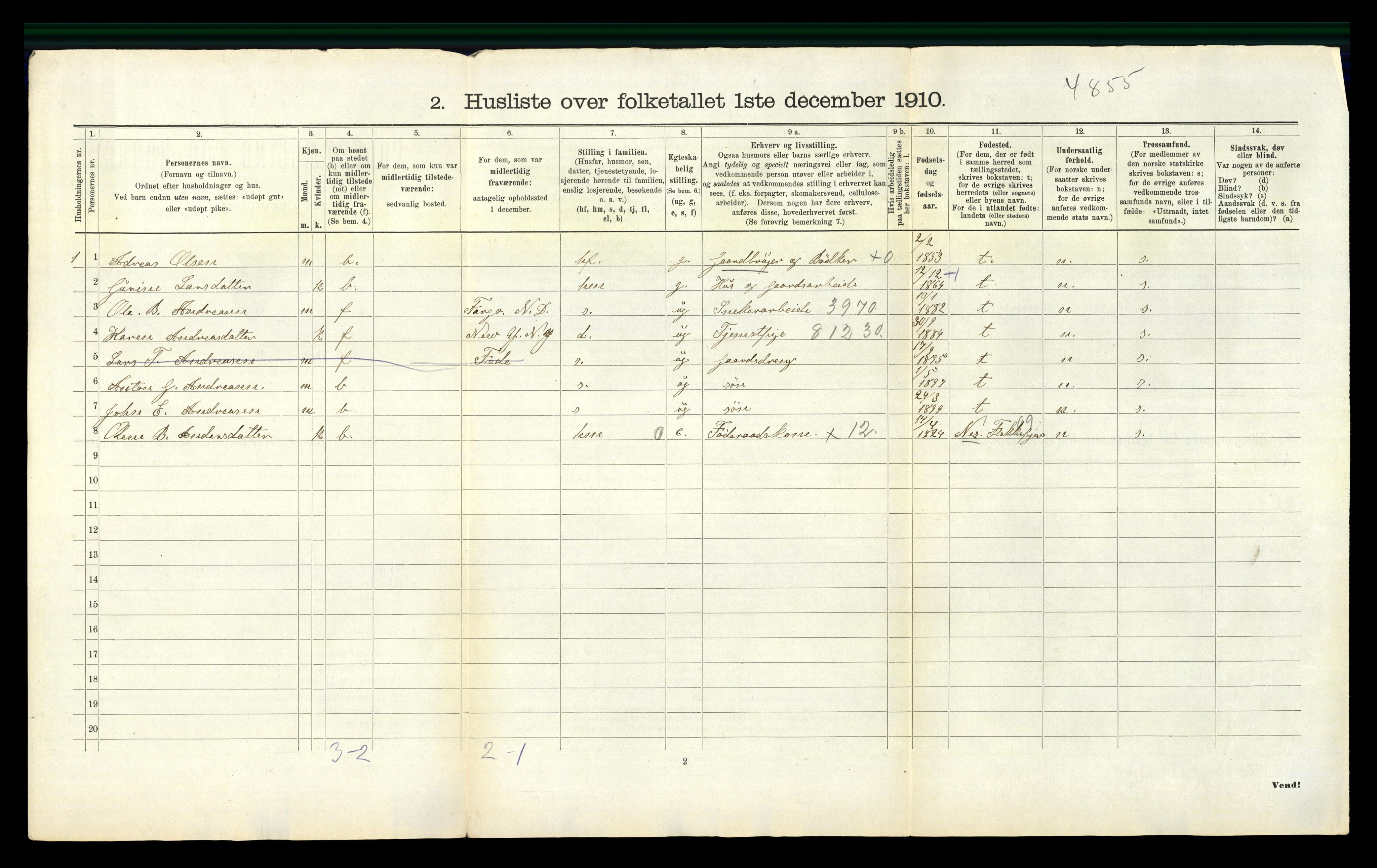 RA, 1910 census for Feda, 1910, p. 26