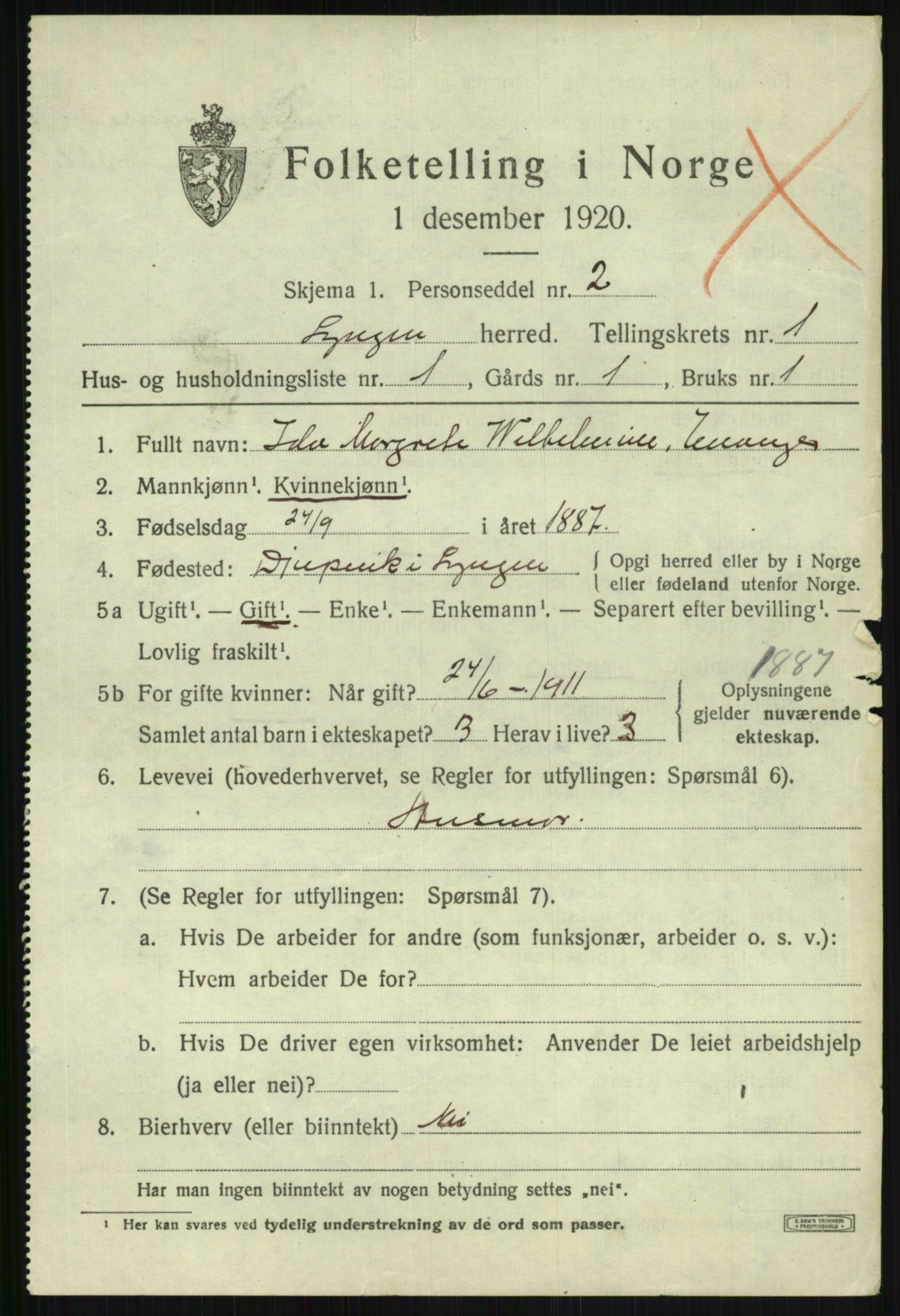 SATØ, 1920 census for Lyngen, 1920, p. 1902