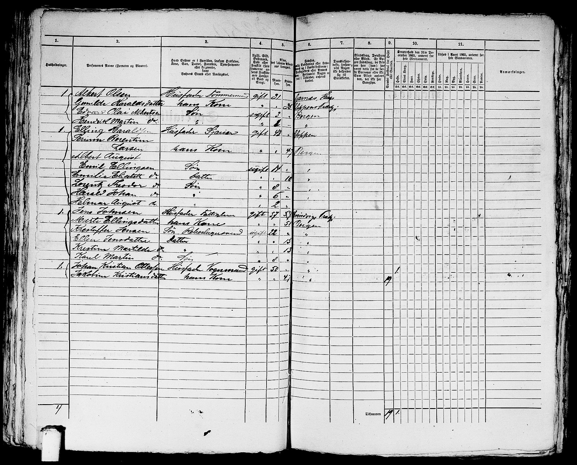 RA, 1865 census for Bergen, 1865, p. 4804