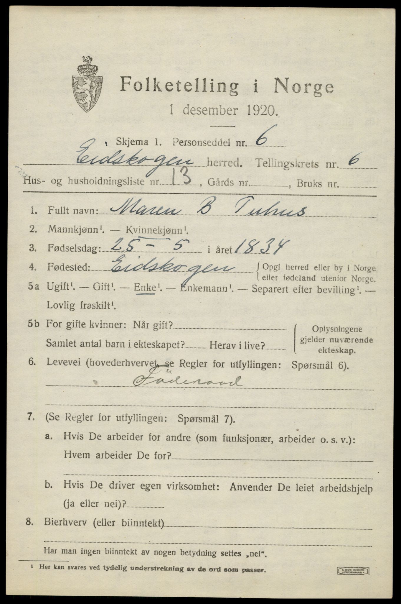 SAH, 1920 census for Eidskog, 1920, p. 6523