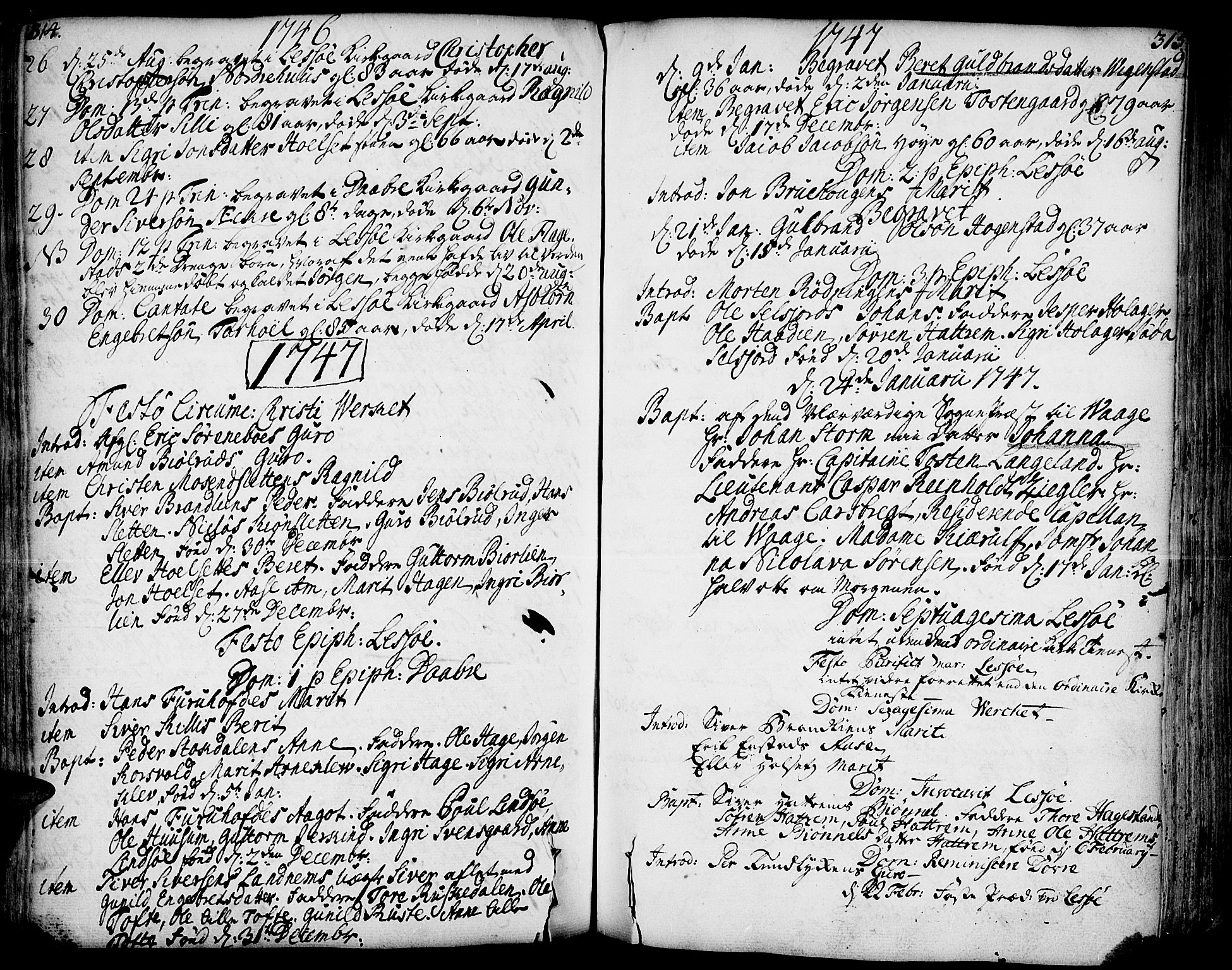 Lesja prestekontor, AV/SAH-PREST-068/H/Ha/Haa/L0002: Parish register (official) no. 2, 1732-1776, p. 314-315