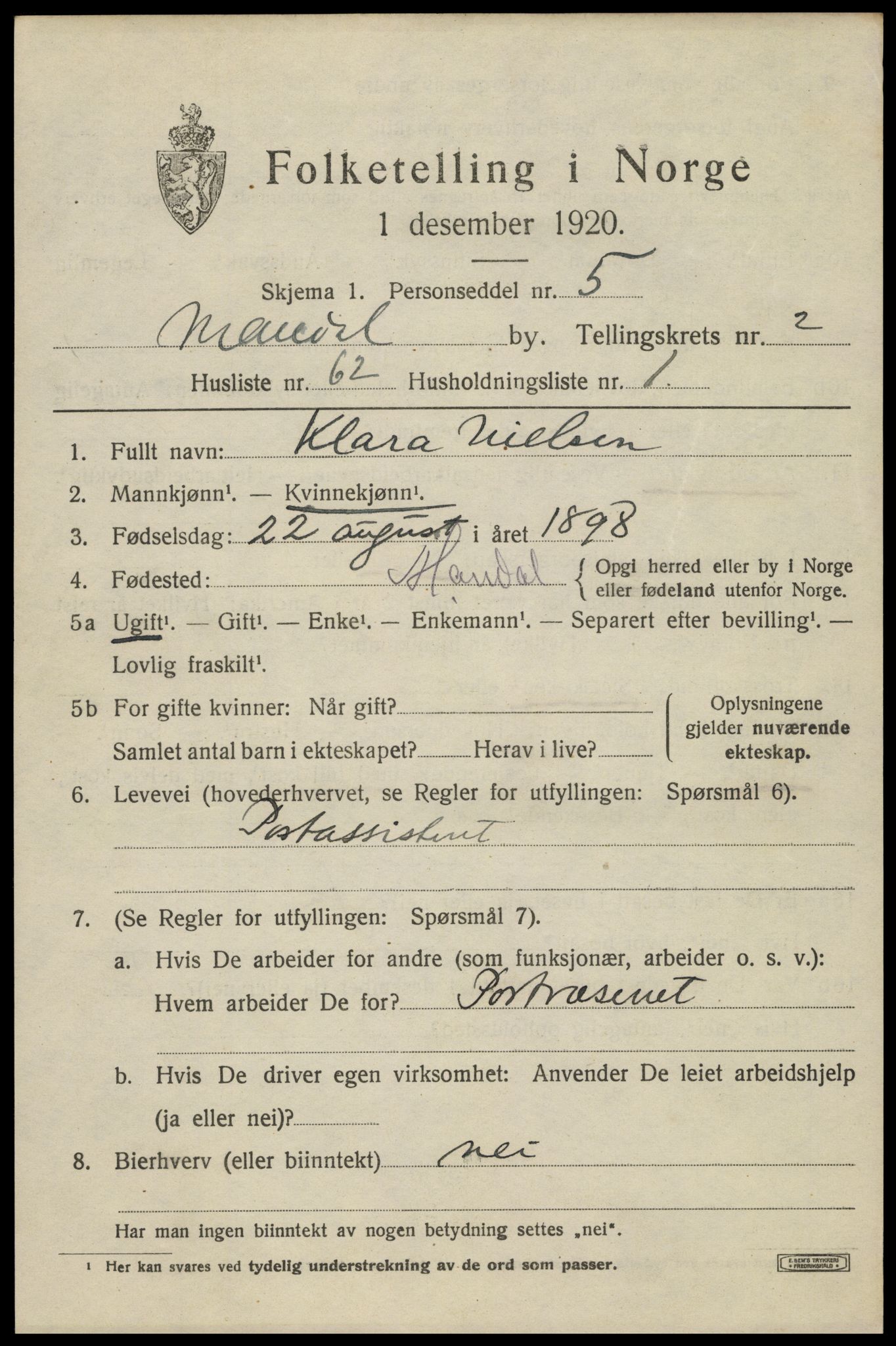 SAK, 1920 census for Mandal, 1920, p. 4783