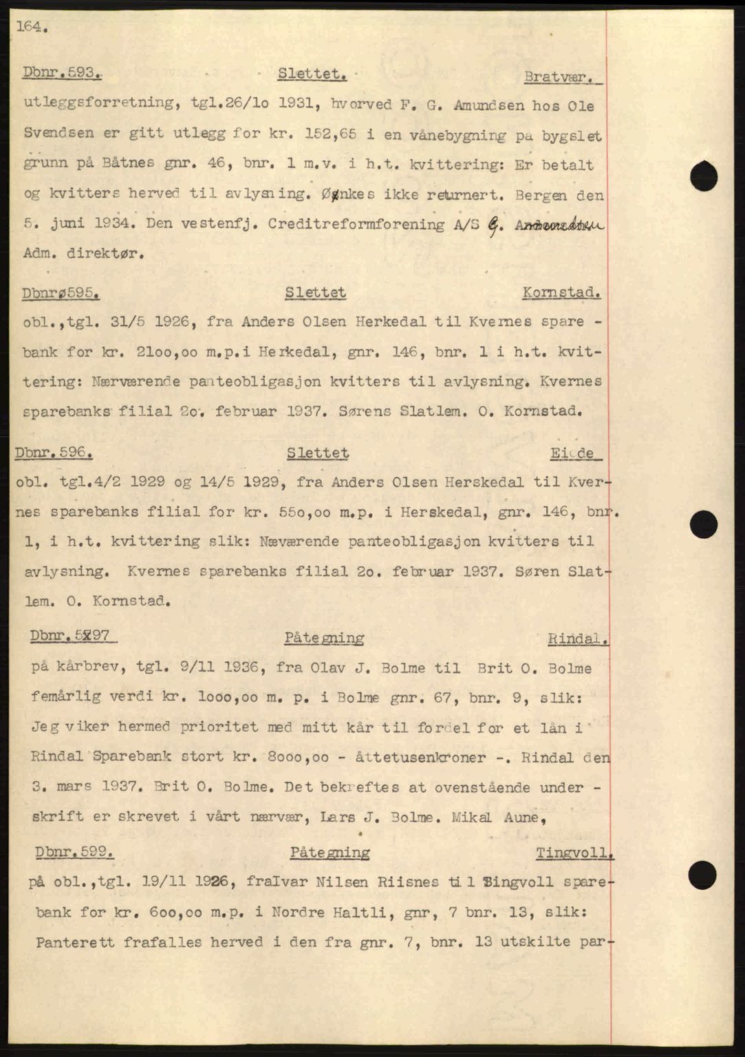 Nordmøre sorenskriveri, AV/SAT-A-4132/1/2/2Ca: Mortgage book no. C80, 1936-1939, Diary no: : 593/1937