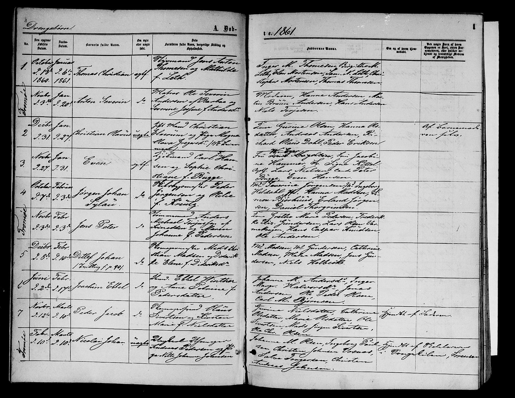 Arendal sokneprestkontor, Trefoldighet, SAK/1111-0040/F/Fb/L0004: Parish register (copy) no. B 4, 1861-1873, p. 1