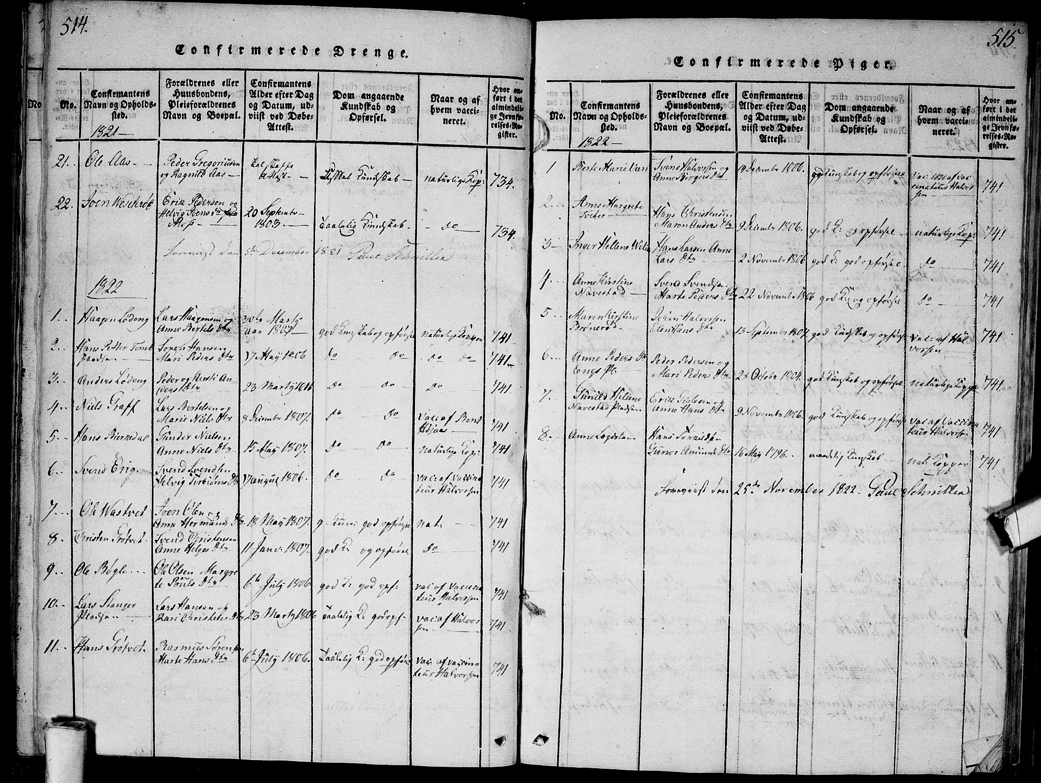 Våler prestekontor Kirkebøker, SAO/A-11083/G/Ga/L0001: Parish register (copy) no. I 1, 1815-1839, p. 514-515