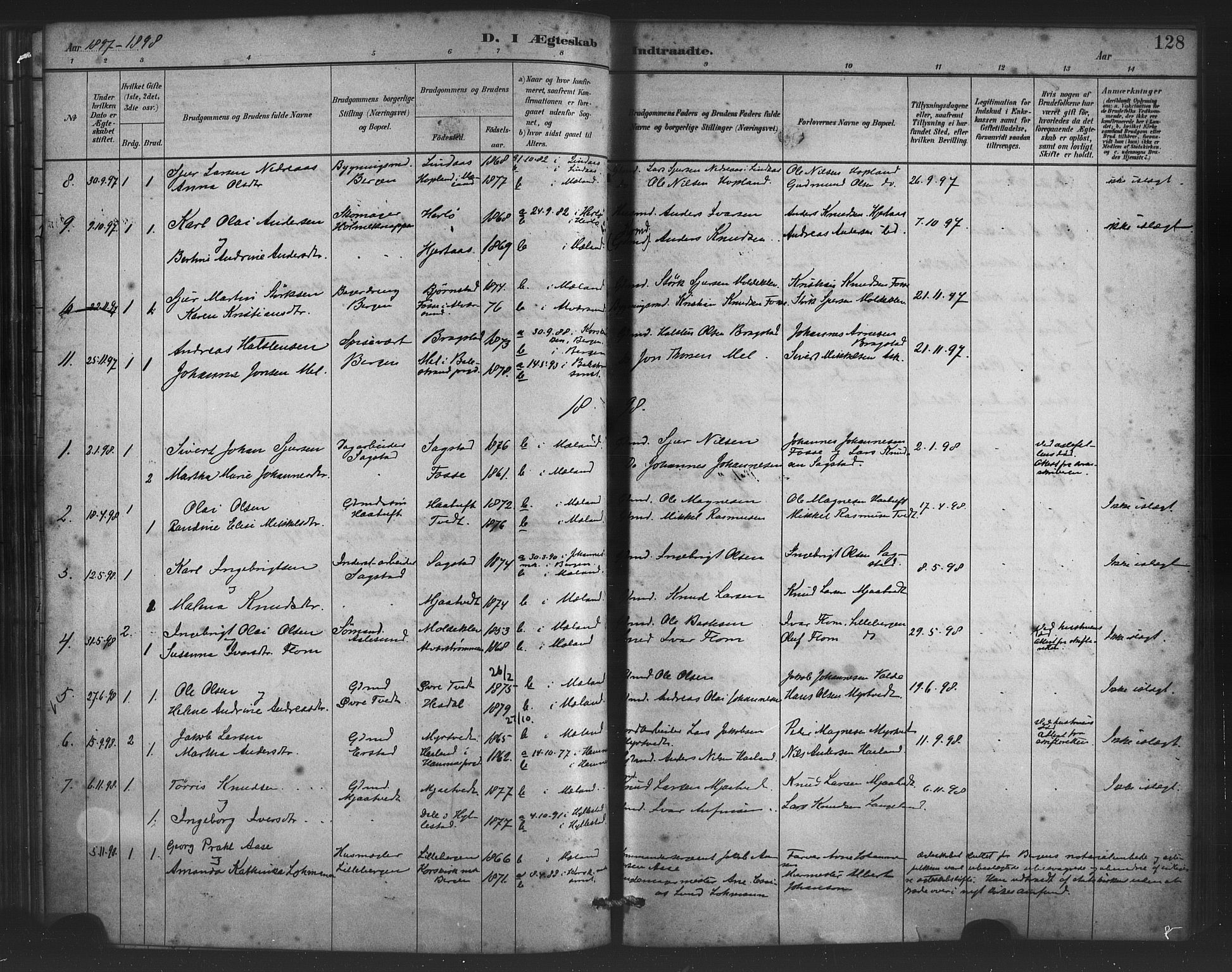 Alversund Sokneprestembete, SAB/A-73901/H/Ha/Haa/Haac/L0001: Parish register (official) no. C 1, 1882-1900, p. 128