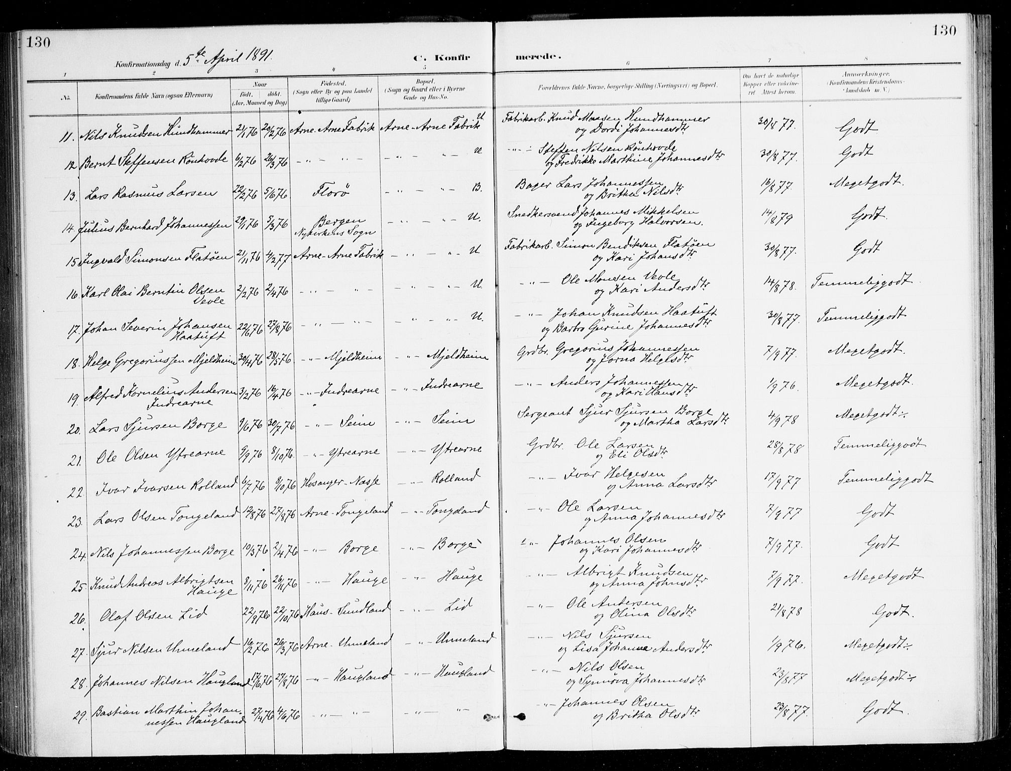 Haus sokneprestembete, AV/SAB-A-75601/H/Haa/Haad/L0001: Parish register (official) no. D 1, 1887-1898, p. 130