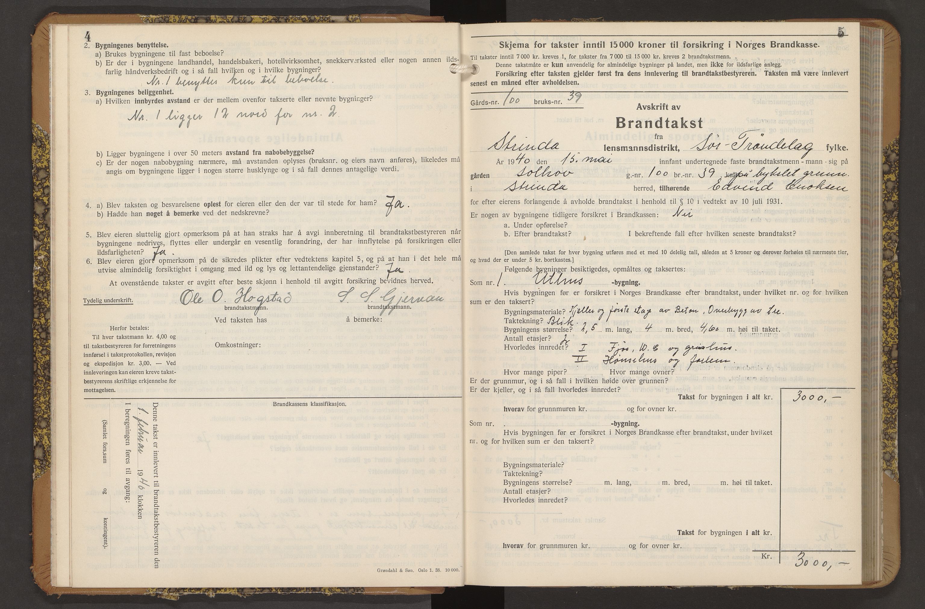 Norges Brannkasse Strinda, AV/SAT-A-5516/Fb/L0009: Branntakstprotokoll, 1940-1946, p. 4-5