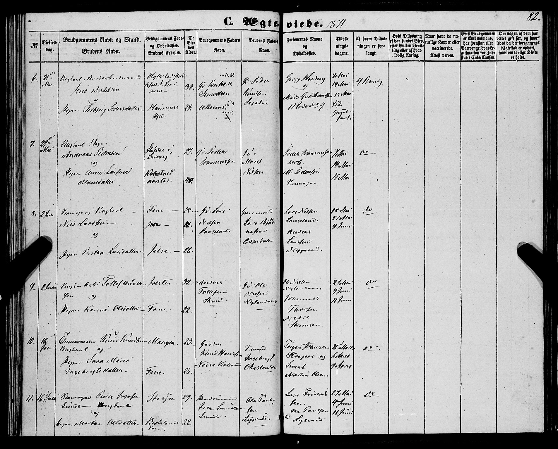 St. Jørgens hospital og Årstad sokneprestembete, AV/SAB-A-99934: Parish register (official) no. A 9, 1853-1878, p. 82