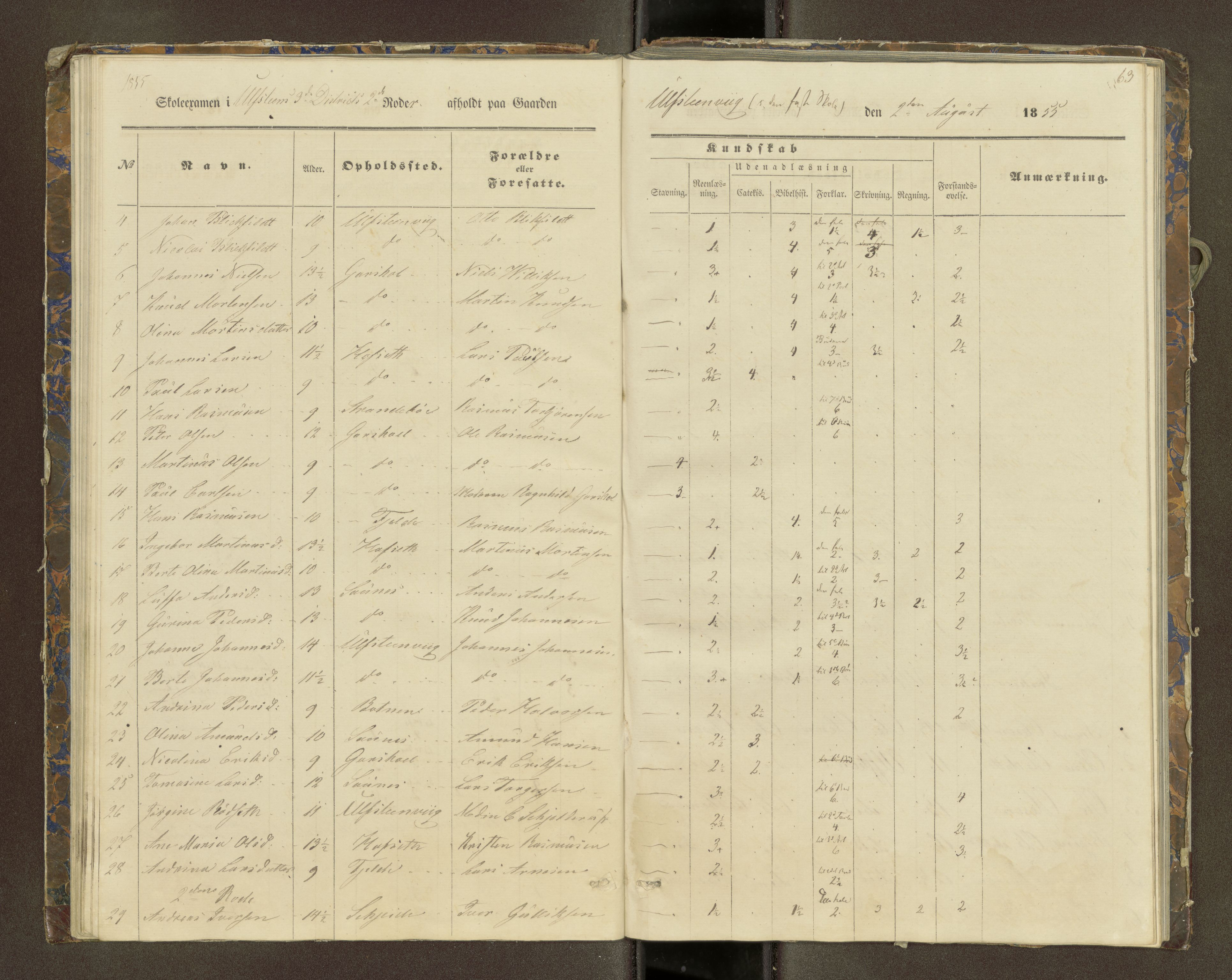 Ulstein sokneprestkontor, AV/SAT-A-1005/1/III/III2/III2f/L0001: Skoleeksamensprotokoll, 1850-1861, p. 63