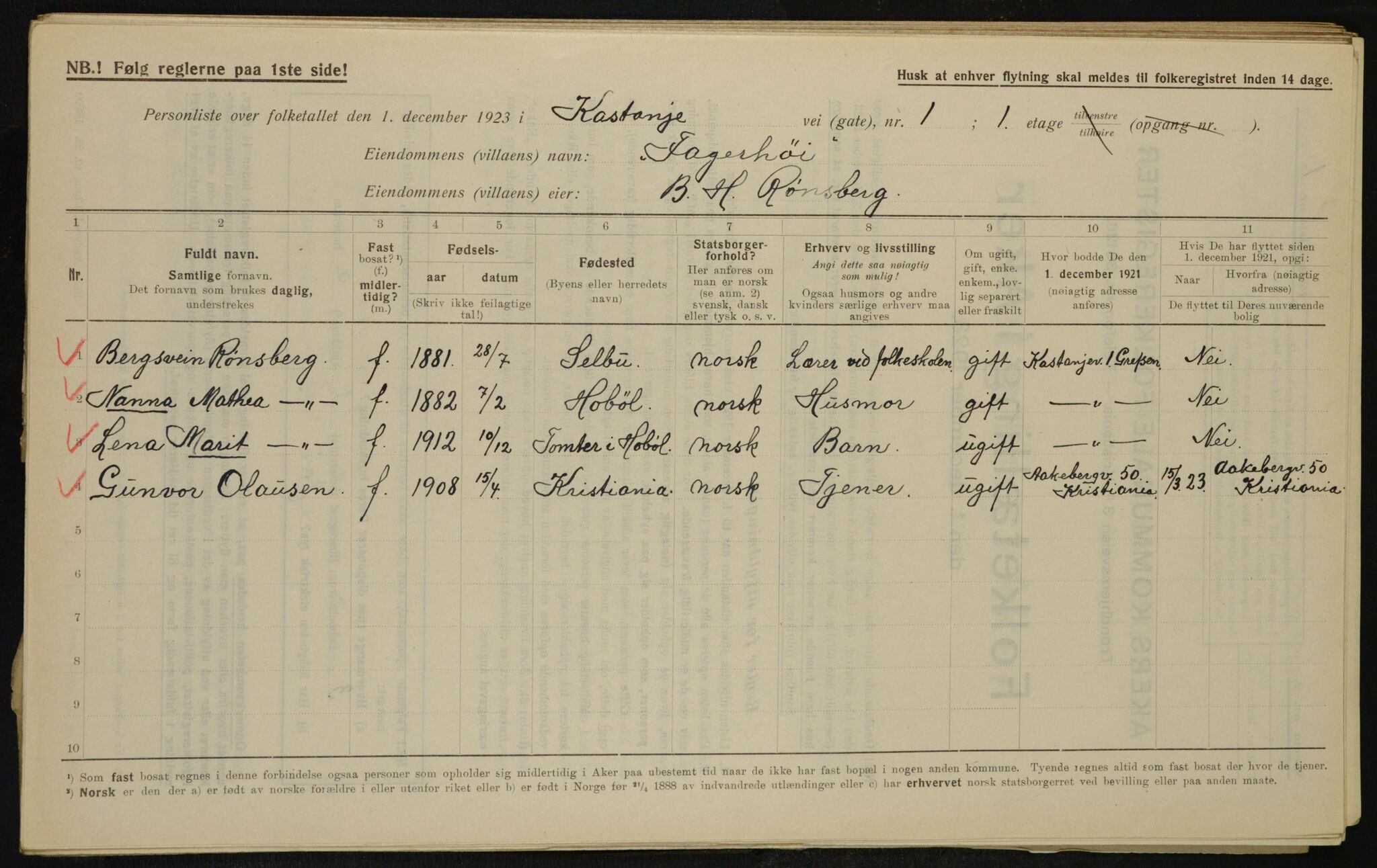 , Municipal Census 1923 for Aker, 1923, p. 12243