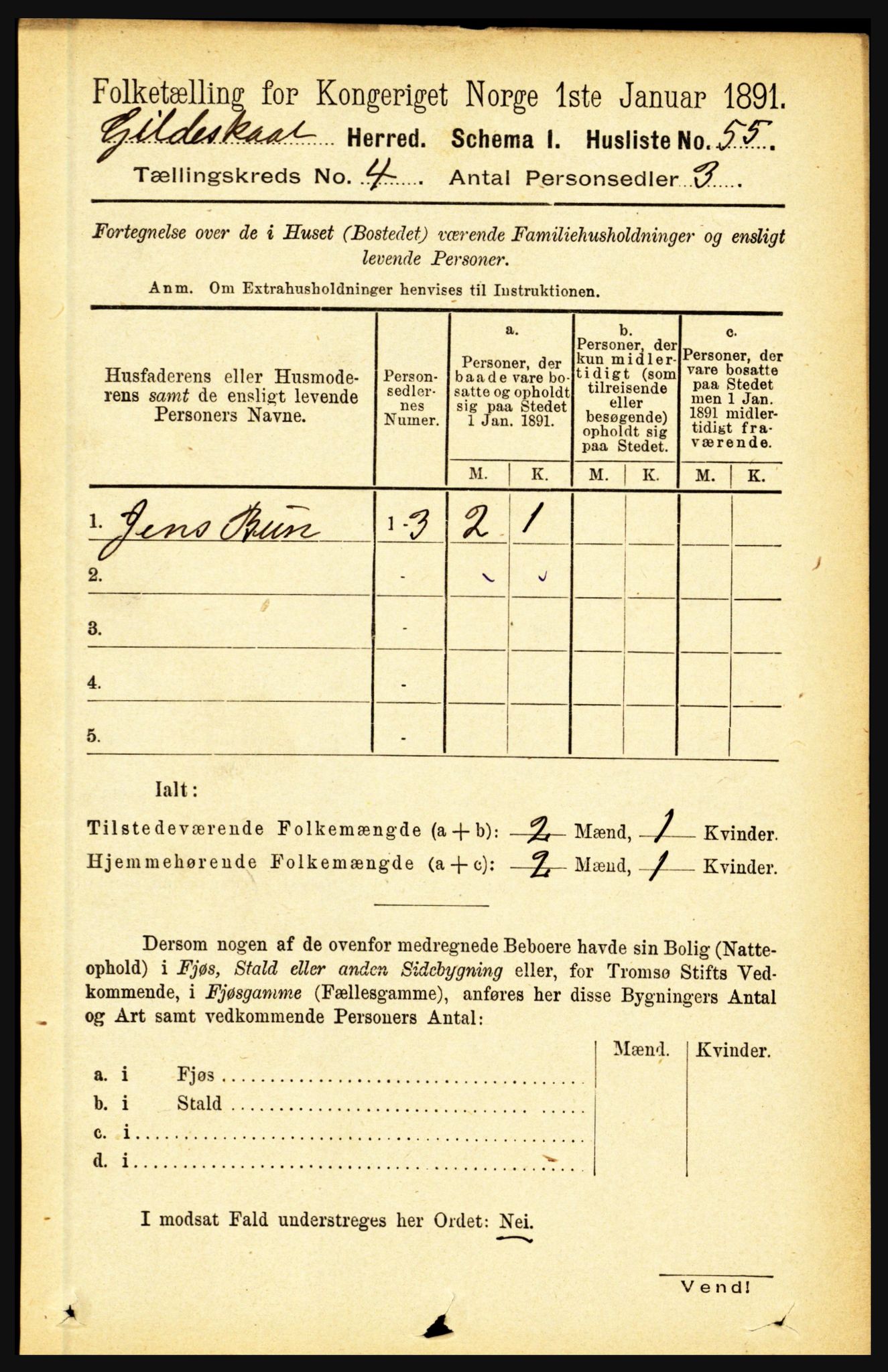 RA, 1891 census for 1838 Gildeskål, 1891, p. 1054