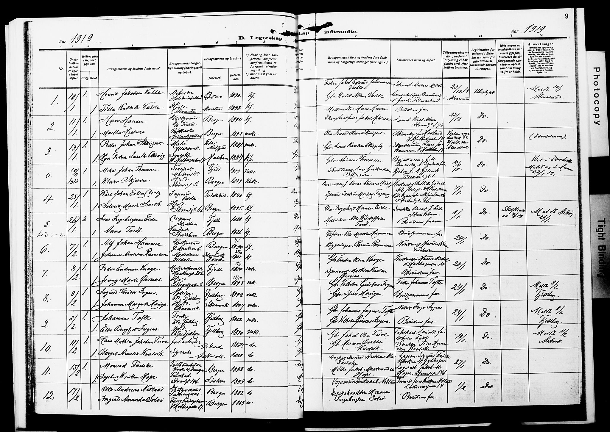 Nykirken Sokneprestembete, SAB/A-77101/H/Hab: Parish register (copy) no. D 5, 1918-1926, p. 9
