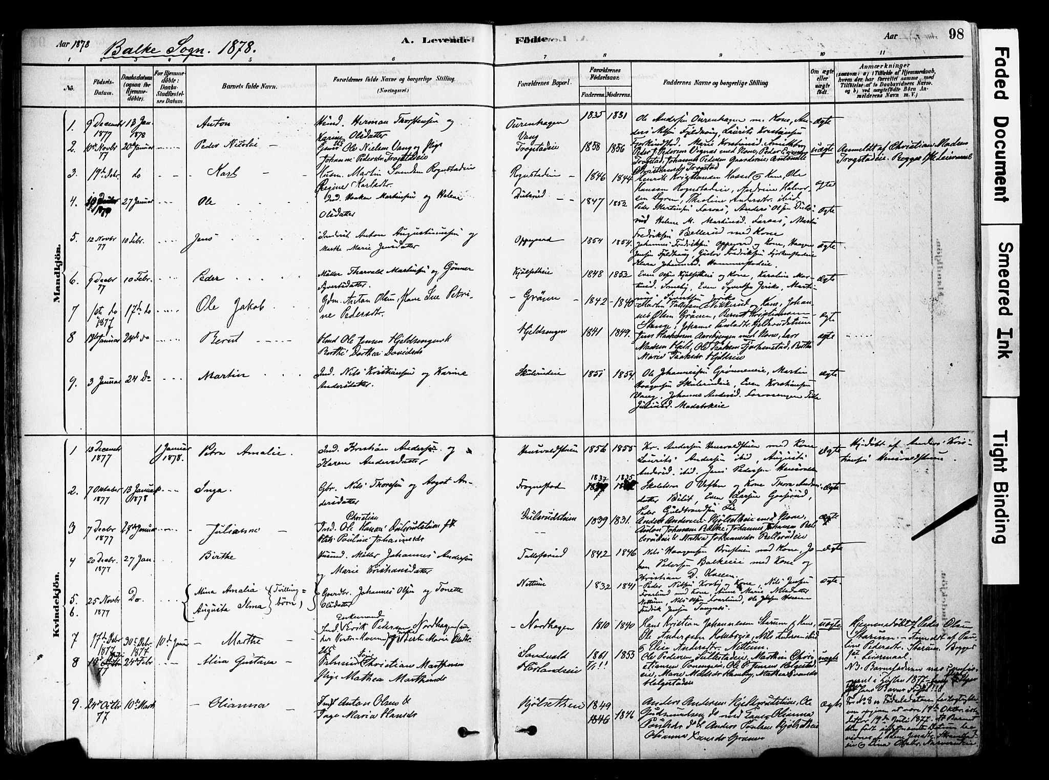 Østre Toten prestekontor, AV/SAH-PREST-104/H/Ha/Haa/L0006: Parish register (official) no. 6 /2, 1878-1880, p. 98