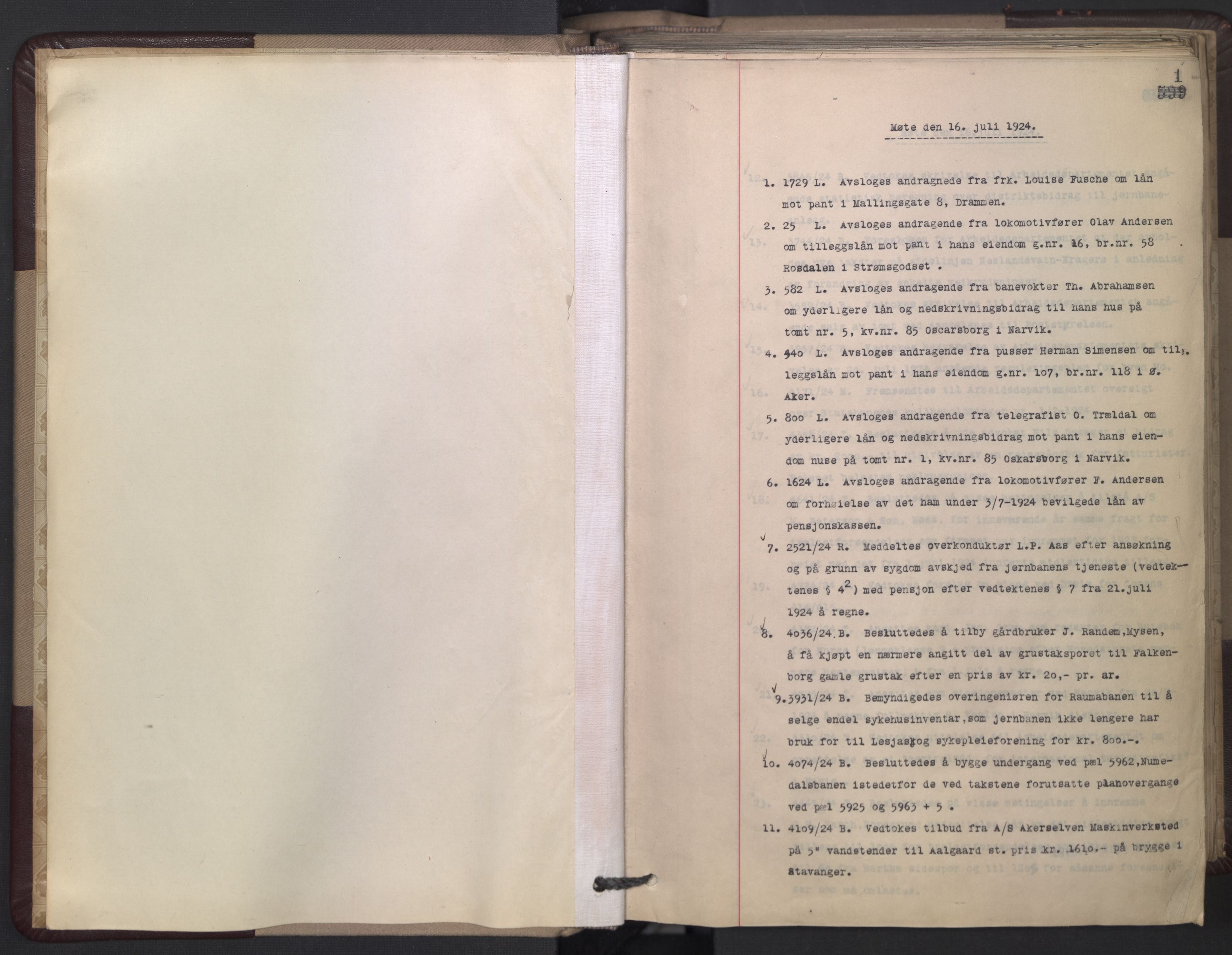 Norges statsbaner, Administrasjons- økonomi- og personalavdelingen, AV/RA-S-3412/A/Aa/L0020: Forhandlingsprotokoll, 1924-1926, p. 1