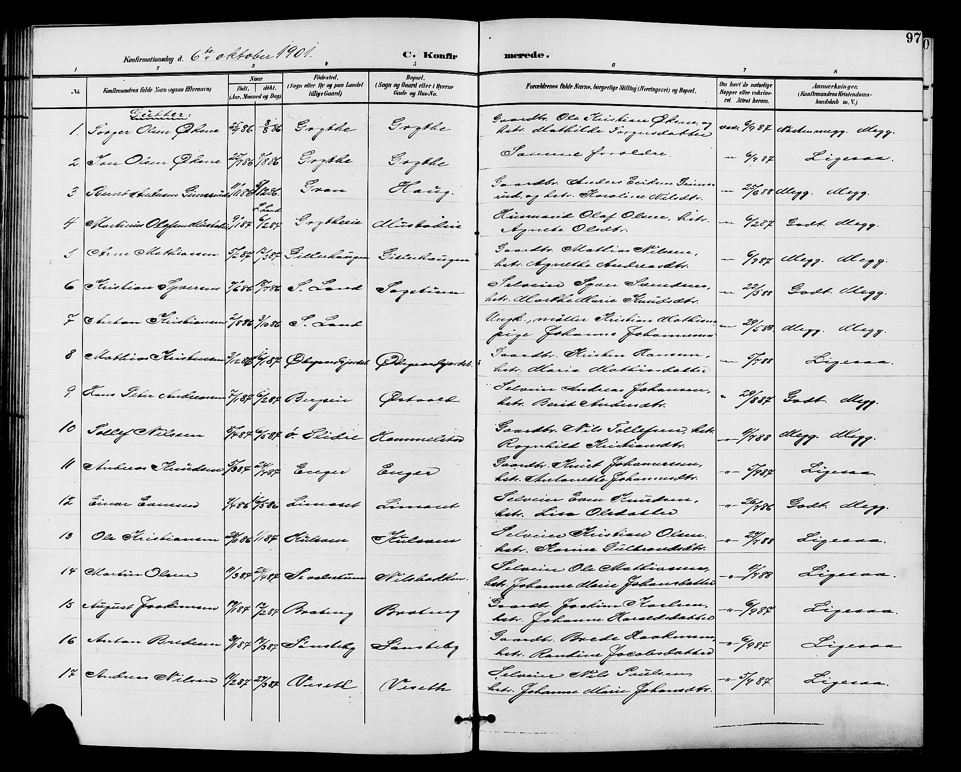 Vardal prestekontor, SAH/PREST-100/H/Ha/Hab/L0011: Parish register (copy) no. 11, 1899-1913, p. 97