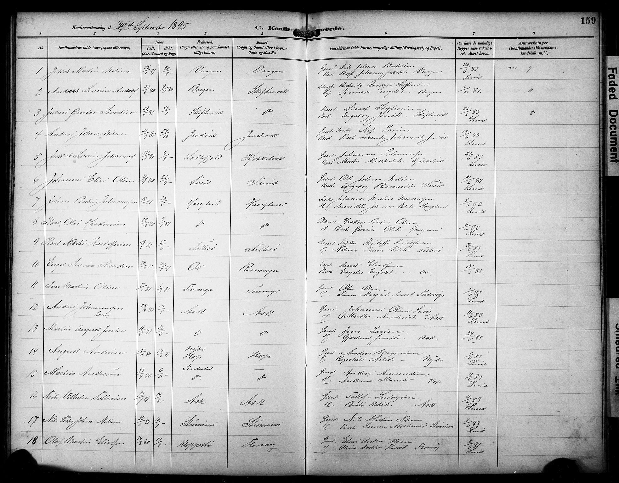 Askøy Sokneprestembete, SAB/A-74101/H/Ha/Hab/Haba/L0009: Parish register (copy) no. A 9, 1894-1903, p. 159