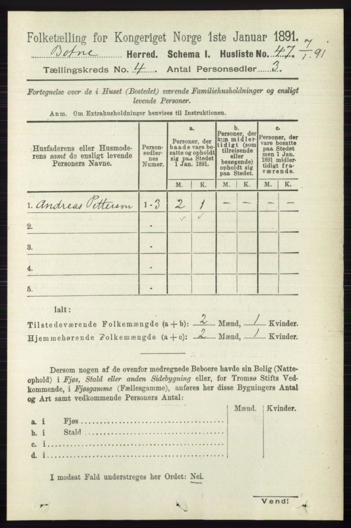 RA, 1891 census for 0715 Botne, 1891, p. 1594