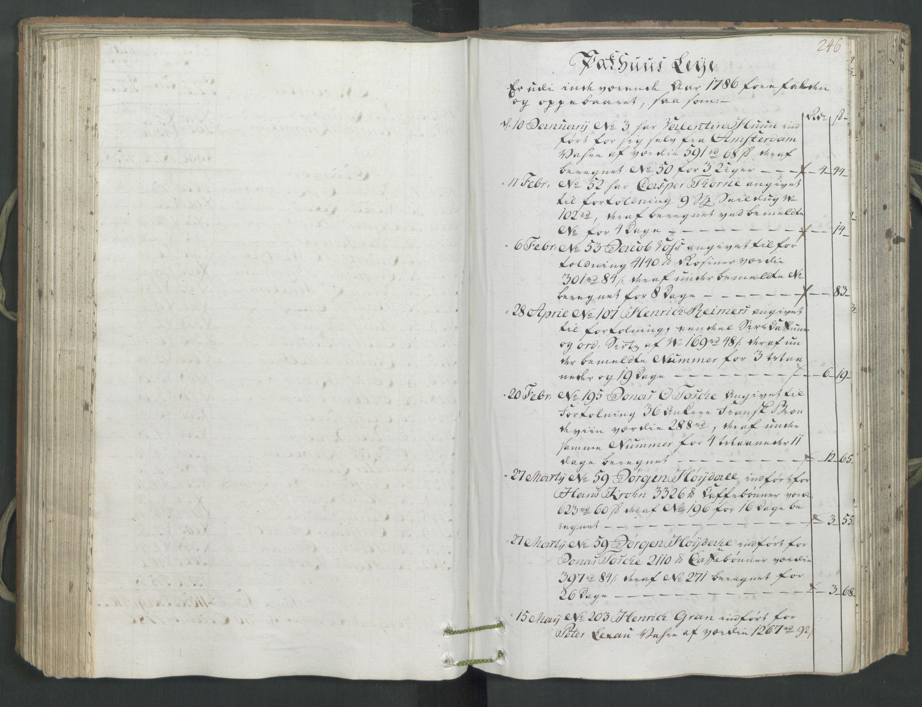 Generaltollkammeret, tollregnskaper, AV/RA-EA-5490/R26/L0222/0001: Tollregnskaper Bergen A / Inngående hovedtollbok, 1786, p. 245b-246a