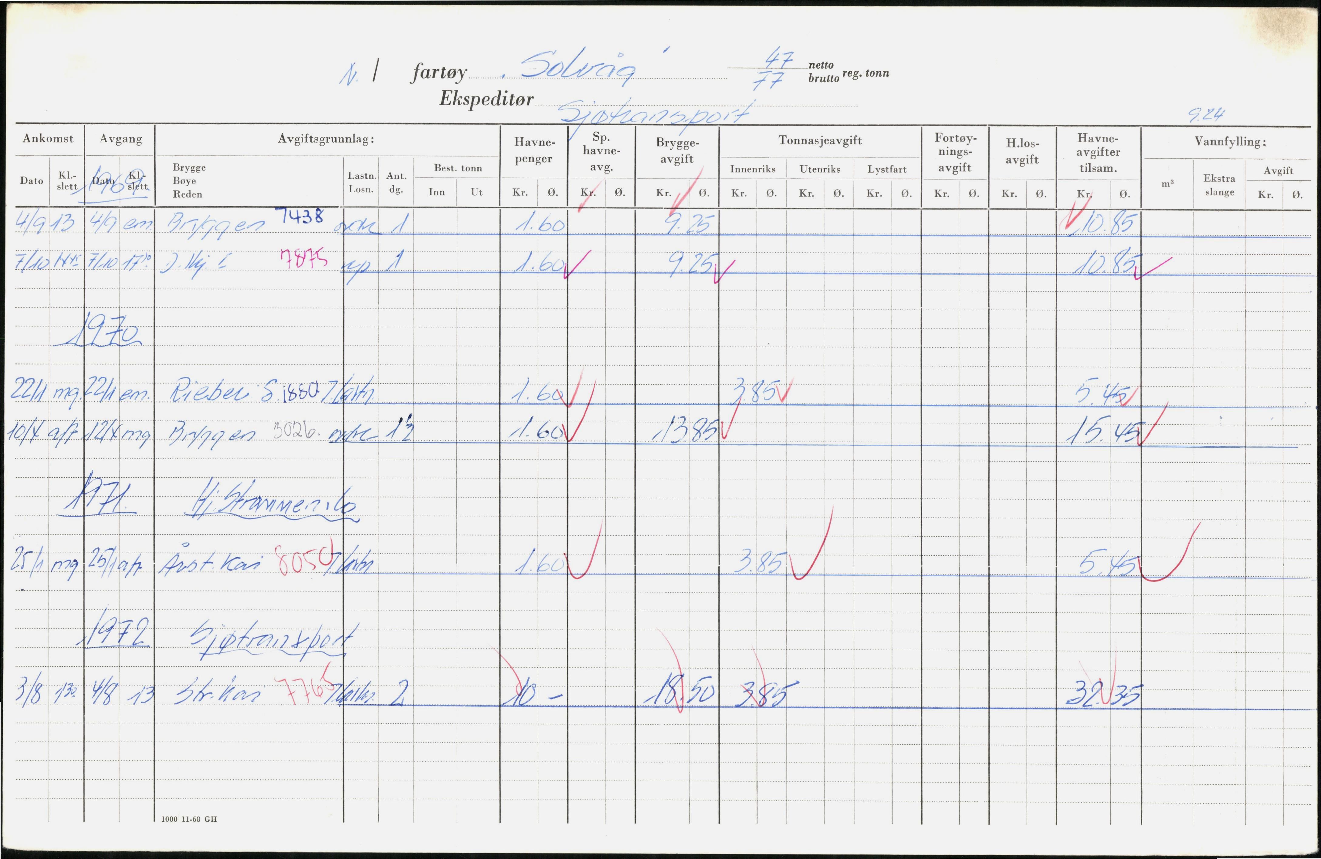 Bergen kommune. Havnekontor/havnefogd, BBA/A-0742/H/Ha/Hac/L0052: Skipsregister Solveig-Stavos, 1941-1975