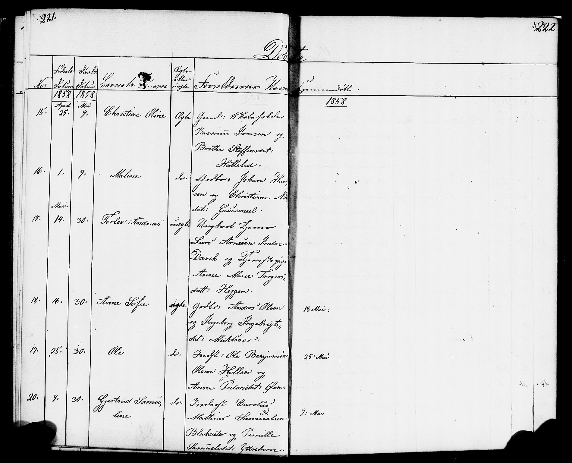 Hornindal sokneprestembete, AV/SAB-A-82401/H/Haa/Haaa/L0001: Parish register (official) no. A 1, 1837-1866, p. 222-223