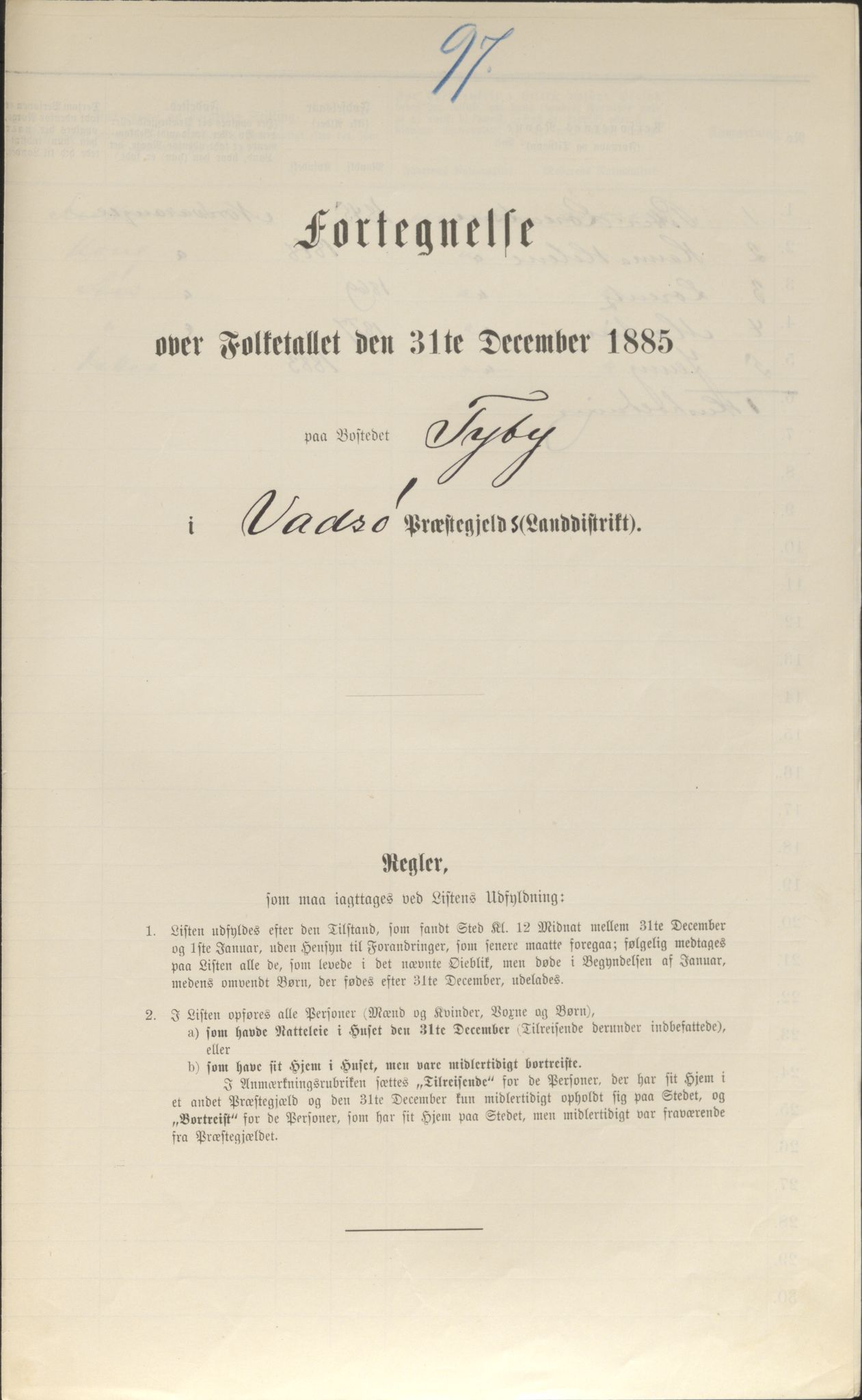 SATØ, 1885 census for 2029 Vadsø, 1885, p. 97a