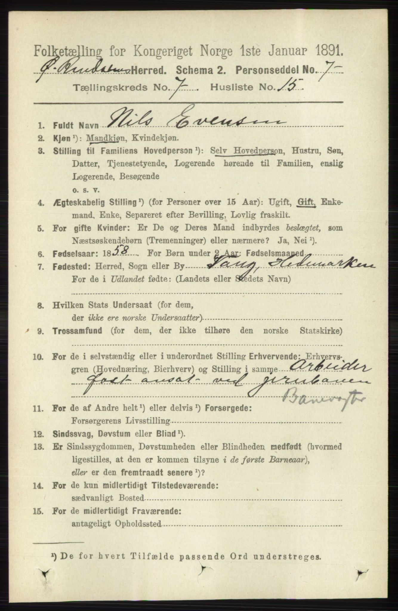 RA, 1891 census for 0433 Øvre Rendal, 1891, p. 1853