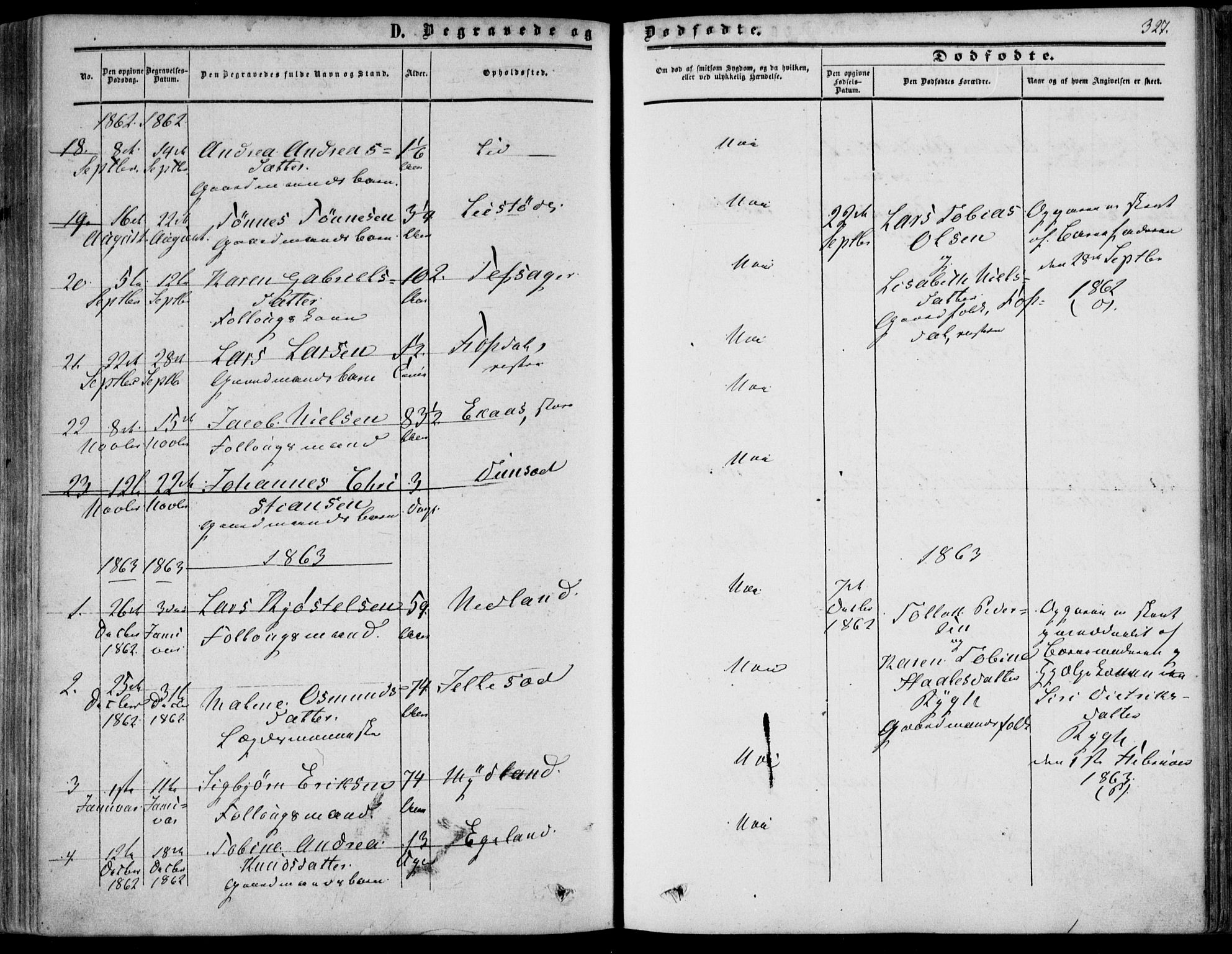 Bakke sokneprestkontor, SAK/1111-0002/F/Fa/Fab/L0002: Parish register (official) no. A 2, 1855-1884, p. 327