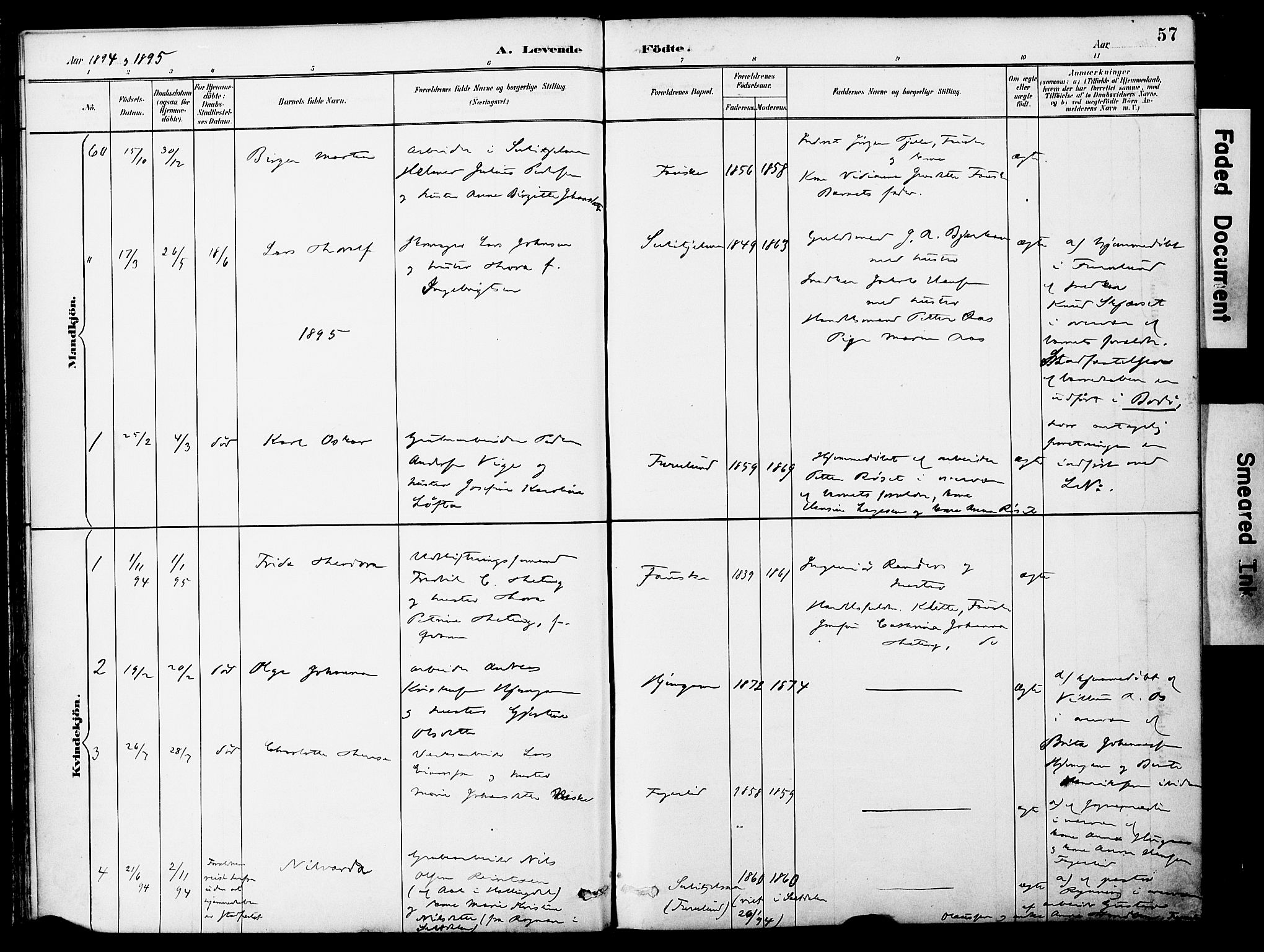 Ministerialprotokoller, klokkerbøker og fødselsregistre - Nordland, AV/SAT-A-1459/849/L0690: Parish register (official) no. 849A02, 1890-1897, p. 57