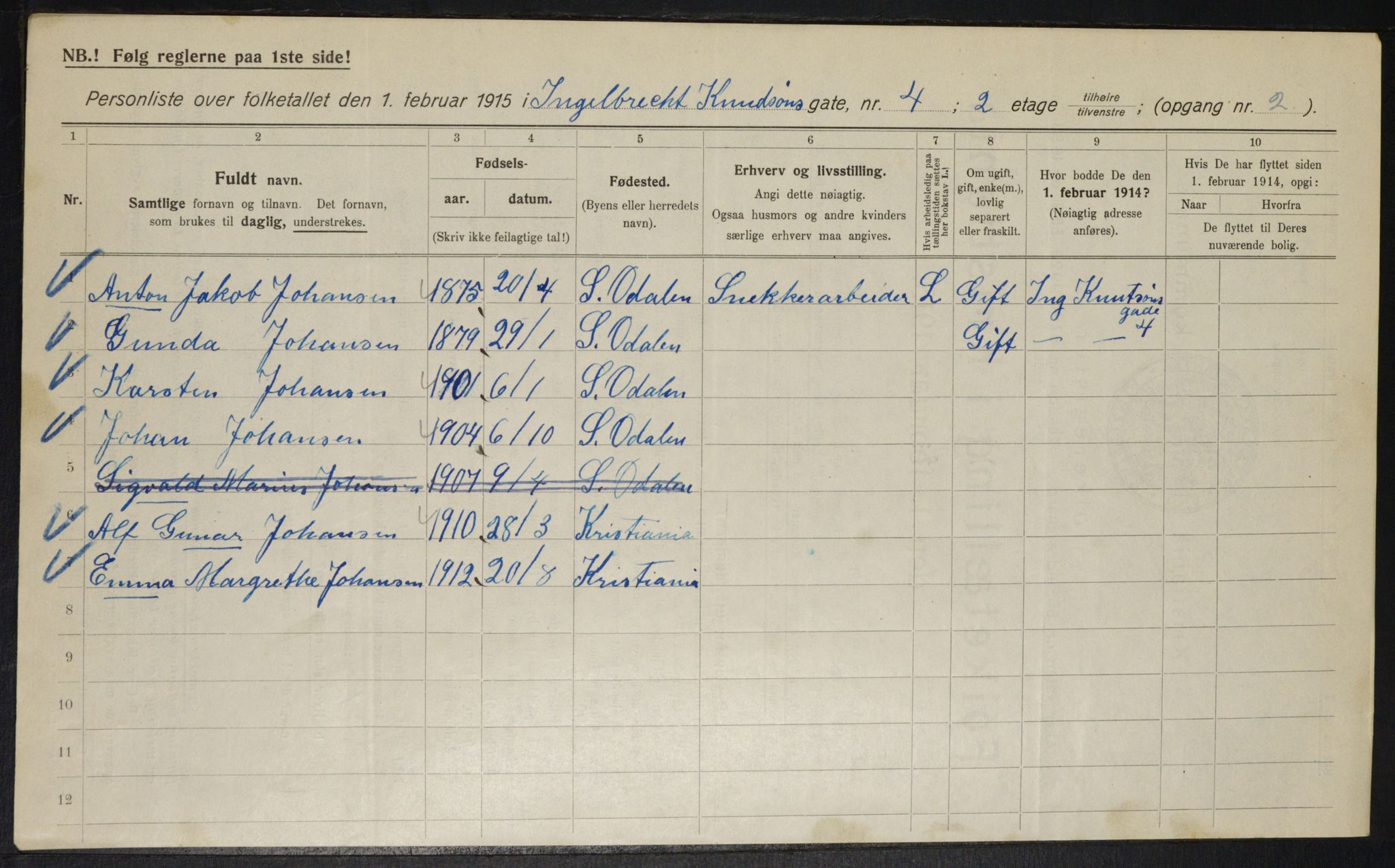 OBA, Municipal Census 1915 for Kristiania, 1915, p. 43320