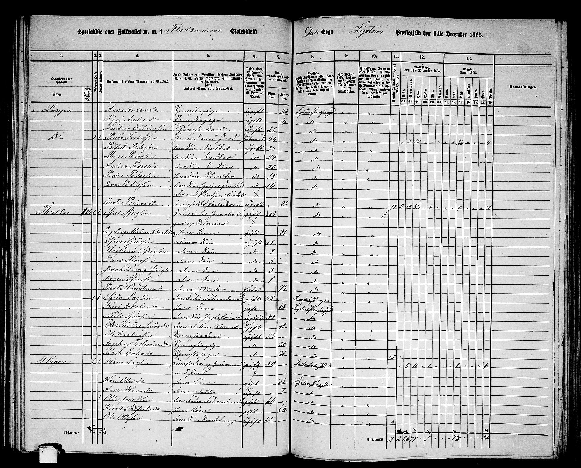 RA, 1865 census for Luster, 1865, p. 74