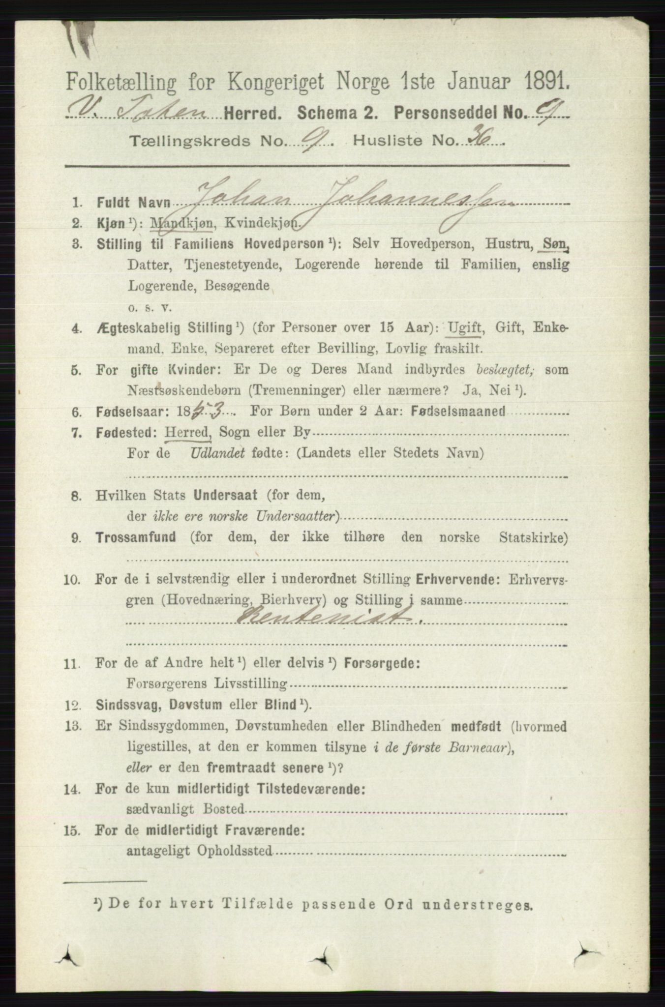 RA, 1891 census for 0529 Vestre Toten, 1891, p. 5775