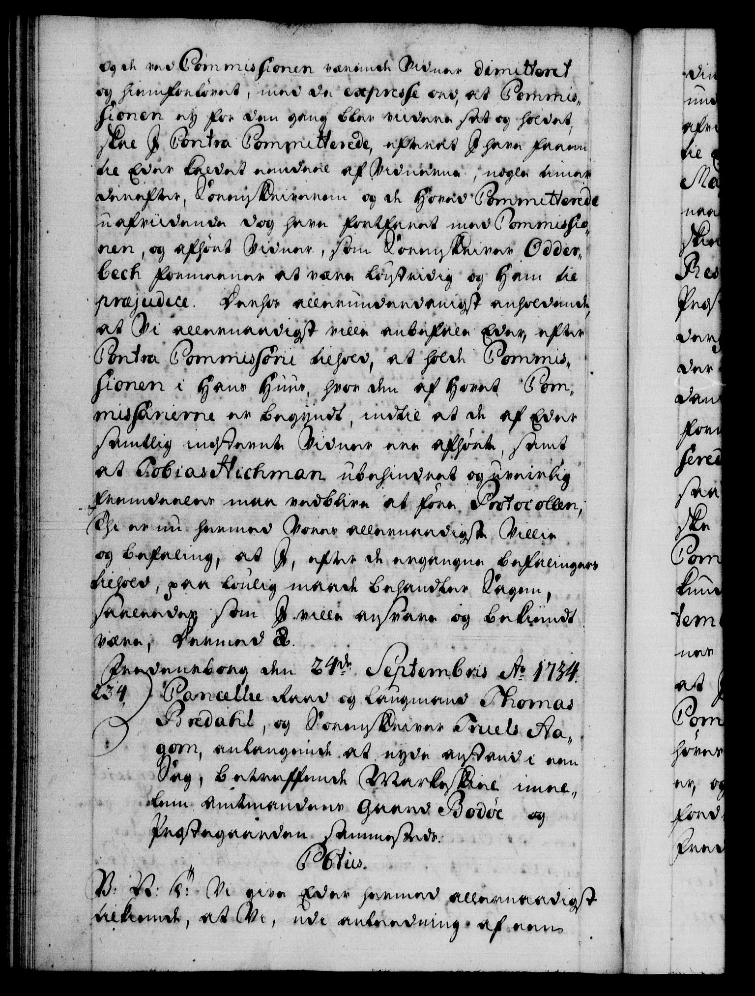 Danske Kanselli 1572-1799, AV/RA-EA-3023/F/Fc/Fca/Fcab/L0026: Norske tegnelser, 1734-1735, p. 215b