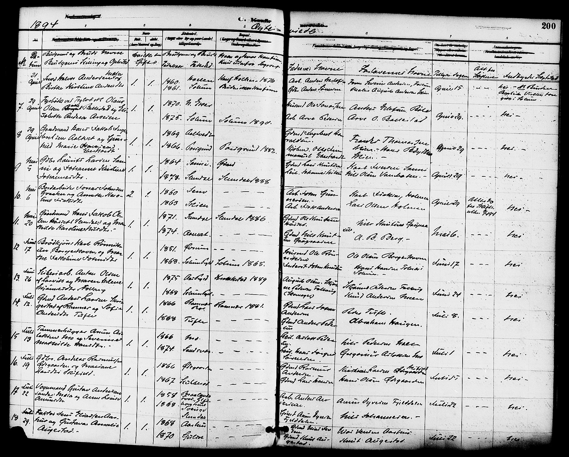 Gjerpen kirkebøker, AV/SAKO-A-265/F/Fa/L0010: Parish register (official) no. I 10, 1886-1895, p. 200