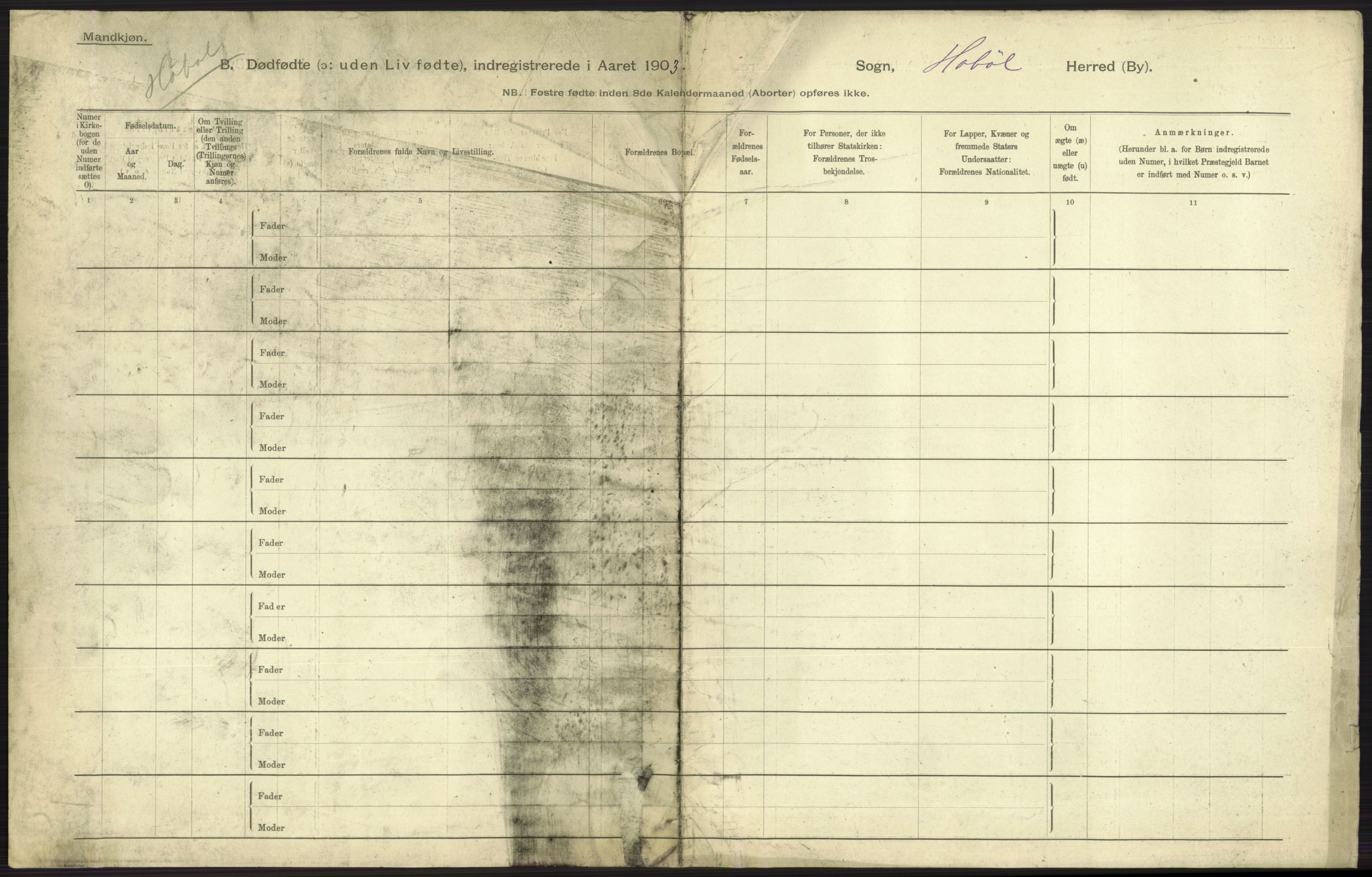 Statistisk sentralbyrå, Sosiodemografiske emner, Befolkning, RA/S-2228/D/Df/Dfa/Dfaa/L0024: Smålenenes - Stavanger amt: Dødfødte. Bygder., 1903, p. 53